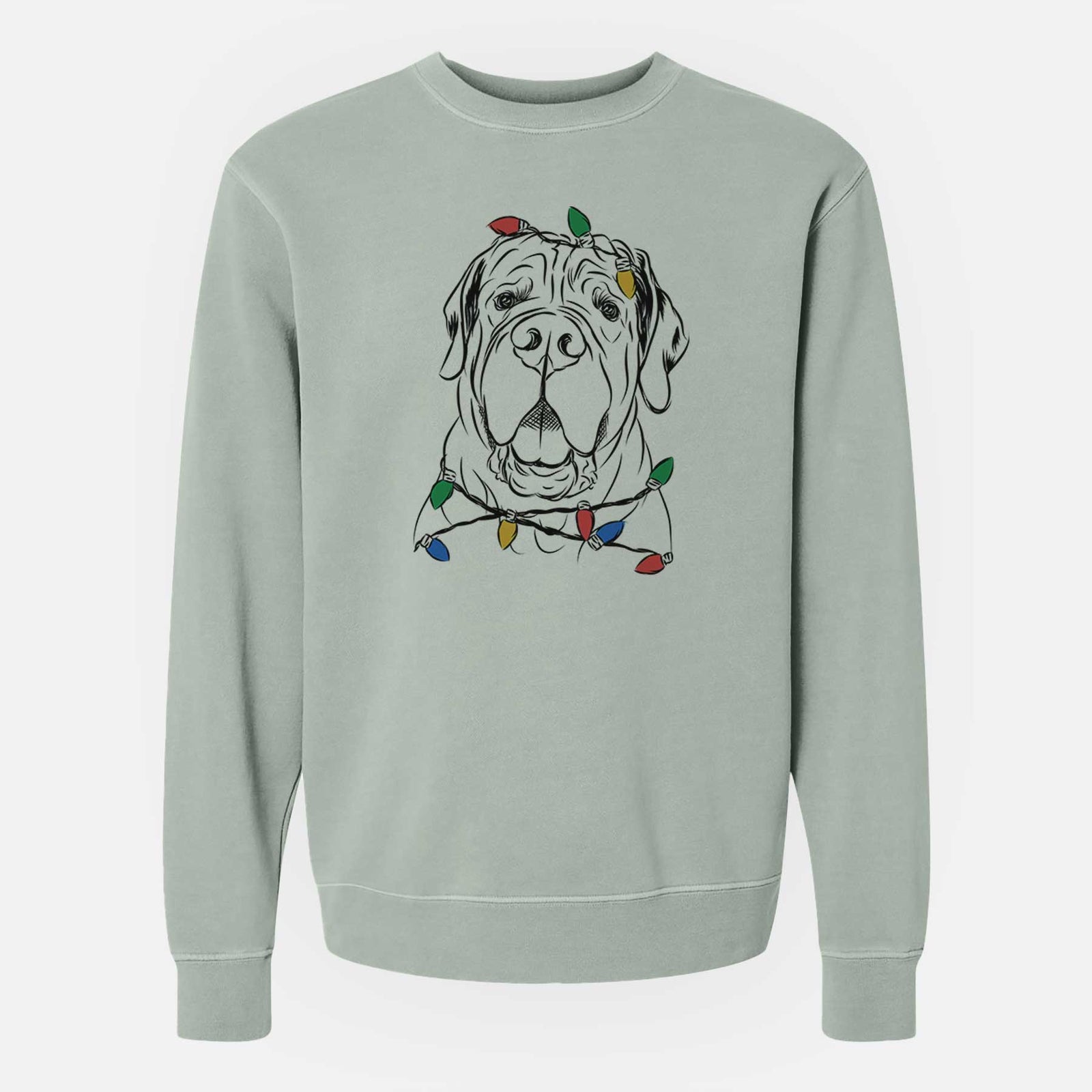 Christmas Lights Tufton the English Mastiff - Unisex Pigment Dyed Crew Sweatshirt