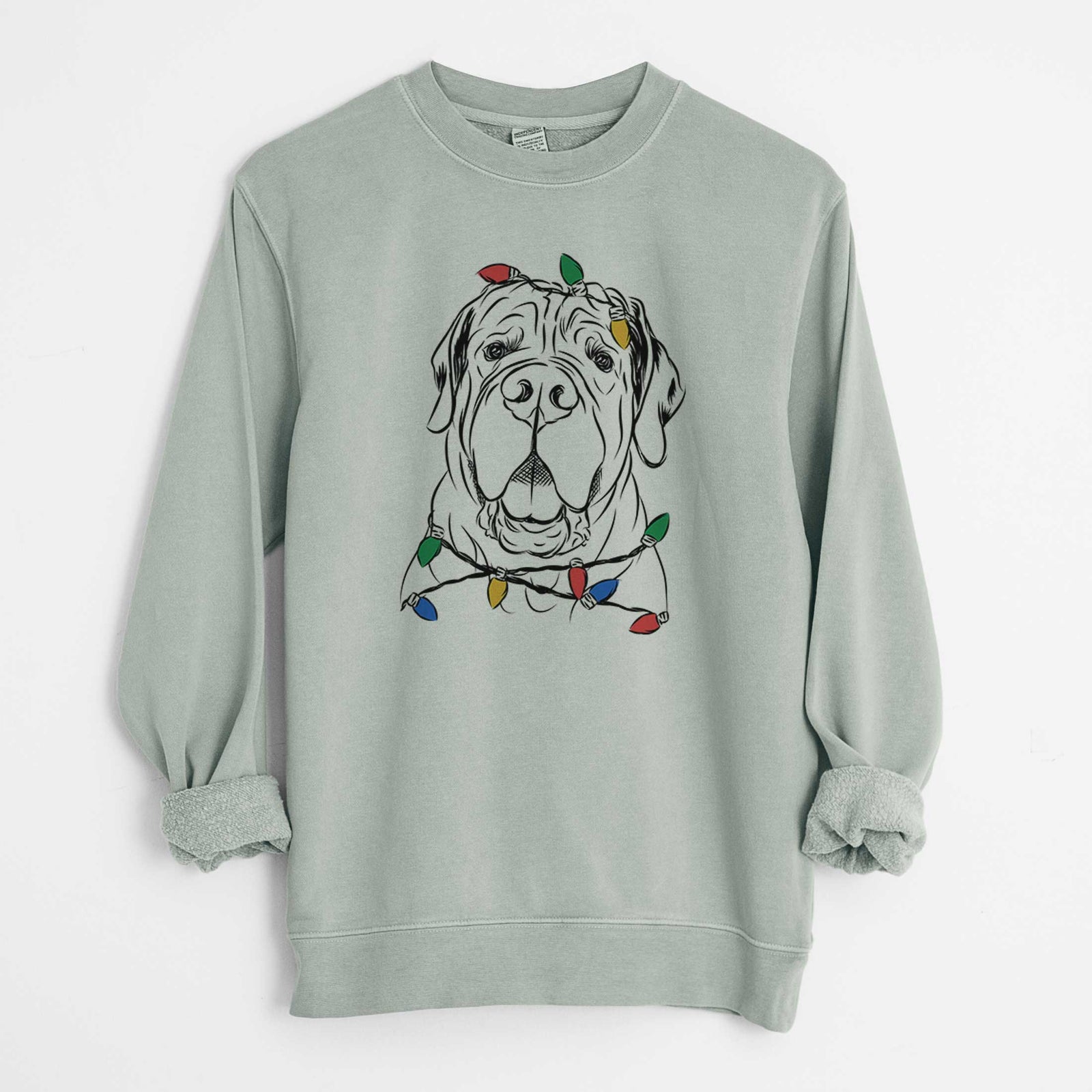 Christmas Lights Tufton the English Mastiff - Unisex Pigment Dyed Crew Sweatshirt
