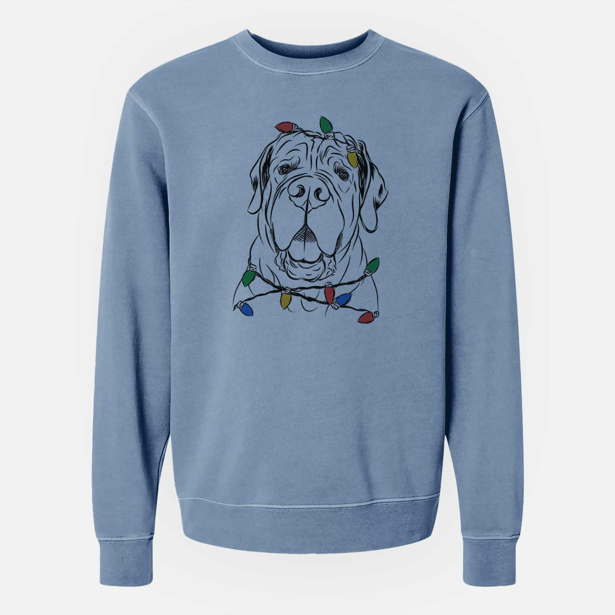 Christmas Lights Tufton the English Mastiff - Unisex Pigment Dyed Crew Sweatshirt