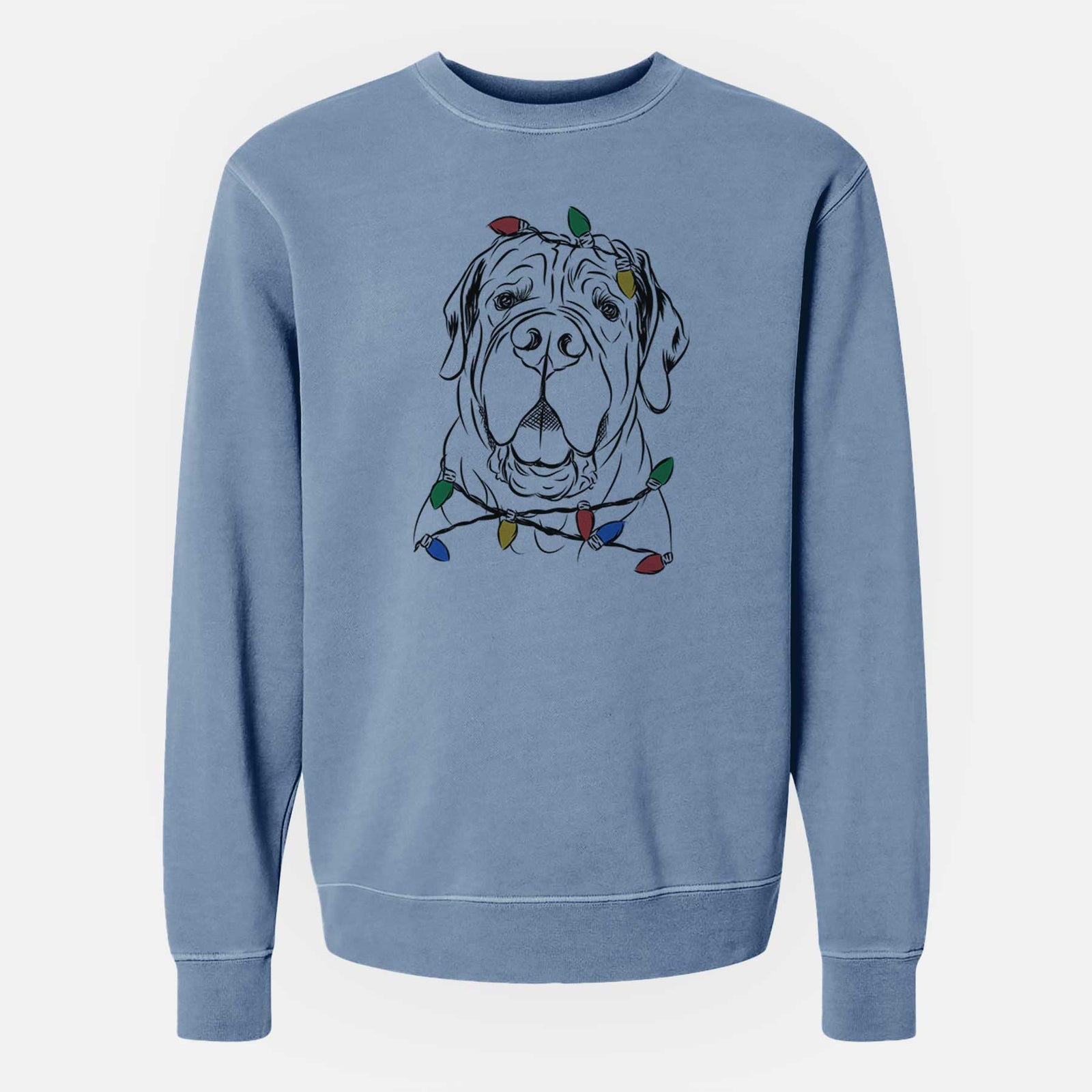 Christmas Lights Tufton the English Mastiff - Unisex Pigment Dyed Crew Sweatshirt