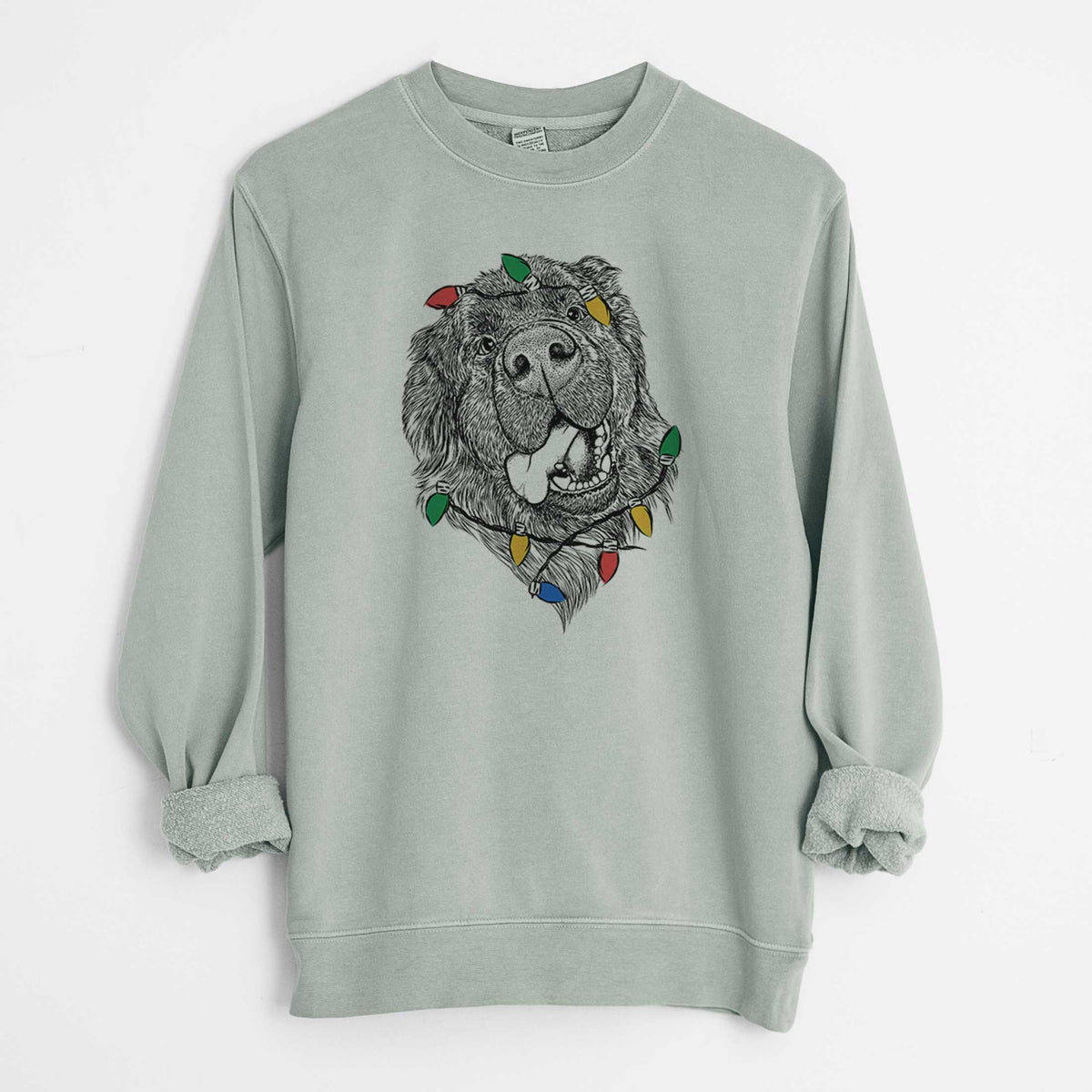 Christmas Lights Tuna the Newfoundland - Unisex Pigment Dyed Crew Sweatshirt