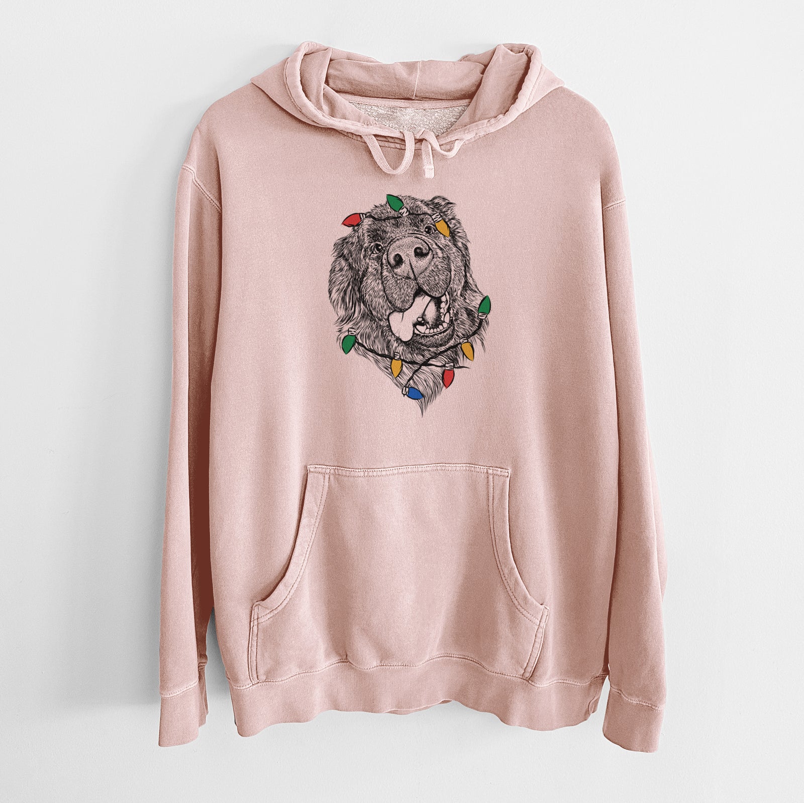 Christmas Lights Tuna the Newfoundland - Unisex Pigment Dyed Hoodie