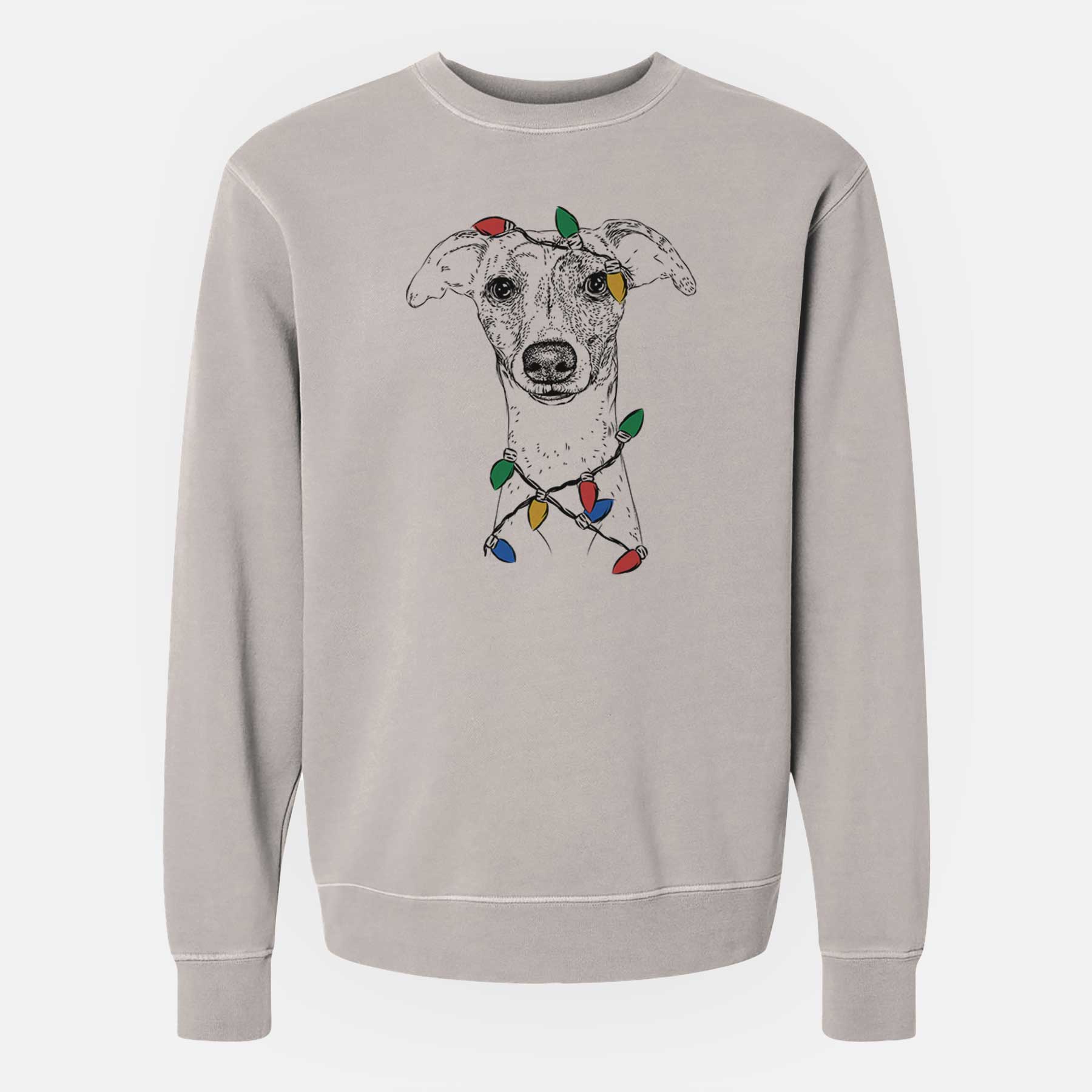 Christmas Lights Twiggy the Whippet - Unisex Pigment Dyed Crew Sweatshirt