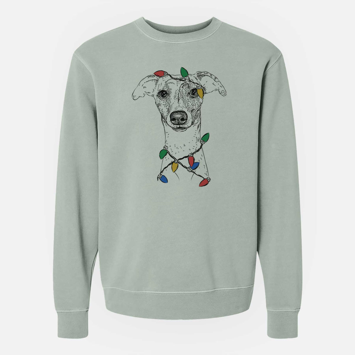 Christmas Lights Twiggy the Whippet - Unisex Pigment Dyed Crew Sweatshirt