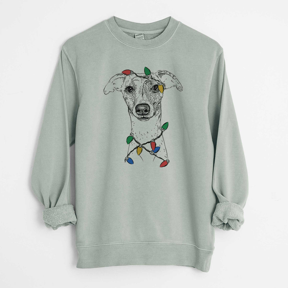 Christmas Lights Twiggy the Whippet - Unisex Pigment Dyed Crew Sweatshirt