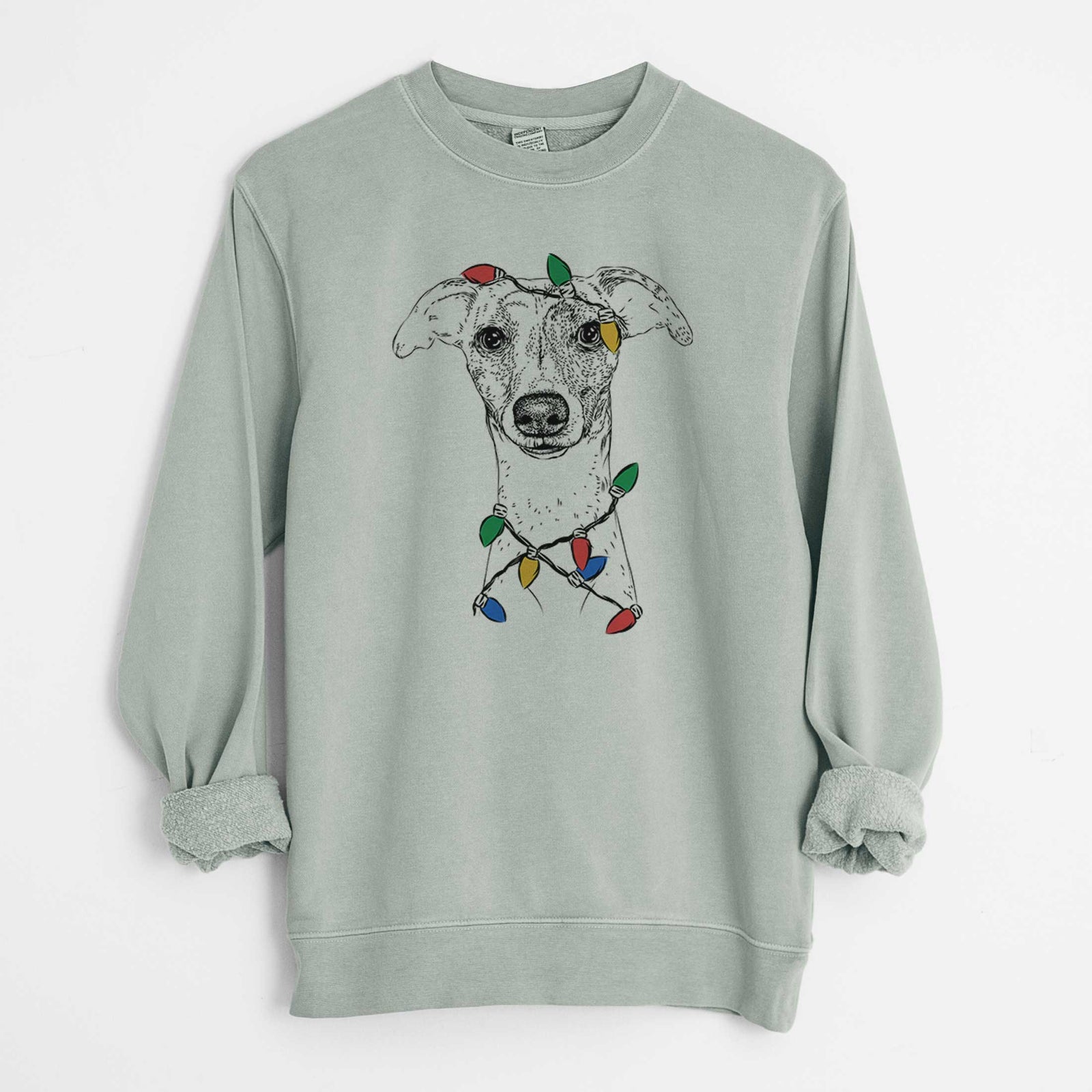 Christmas Lights Twiggy the Whippet - Unisex Pigment Dyed Crew Sweatshirt