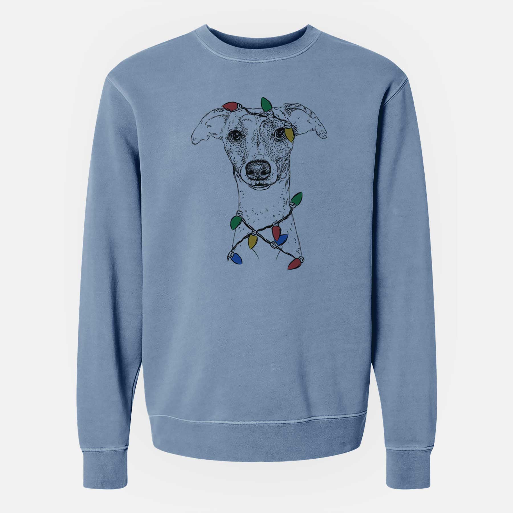 Christmas Lights Twiggy the Whippet - Unisex Pigment Dyed Crew Sweatshirt