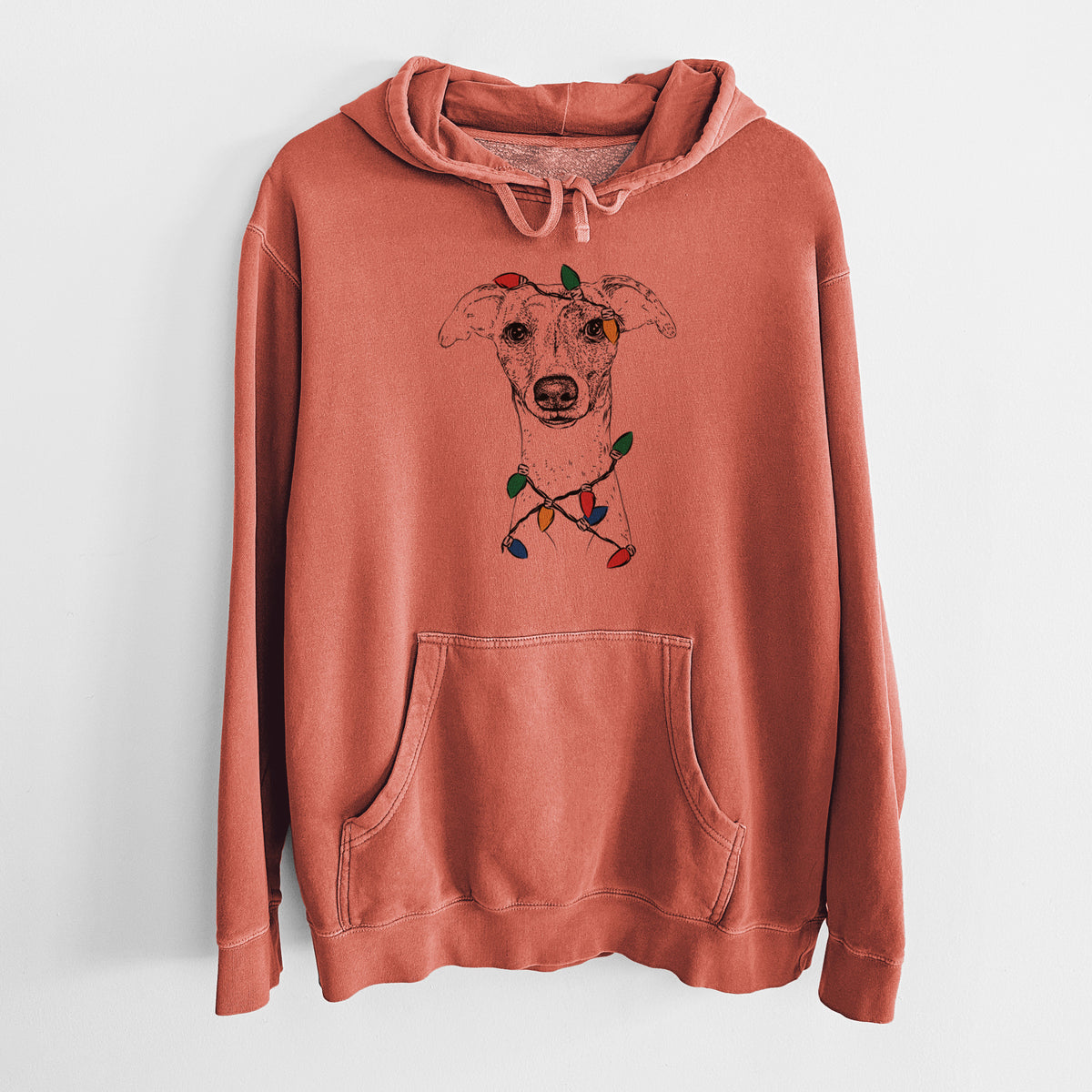 Christmas Lights Twiggy the Whippet - Unisex Pigment Dyed Hoodie