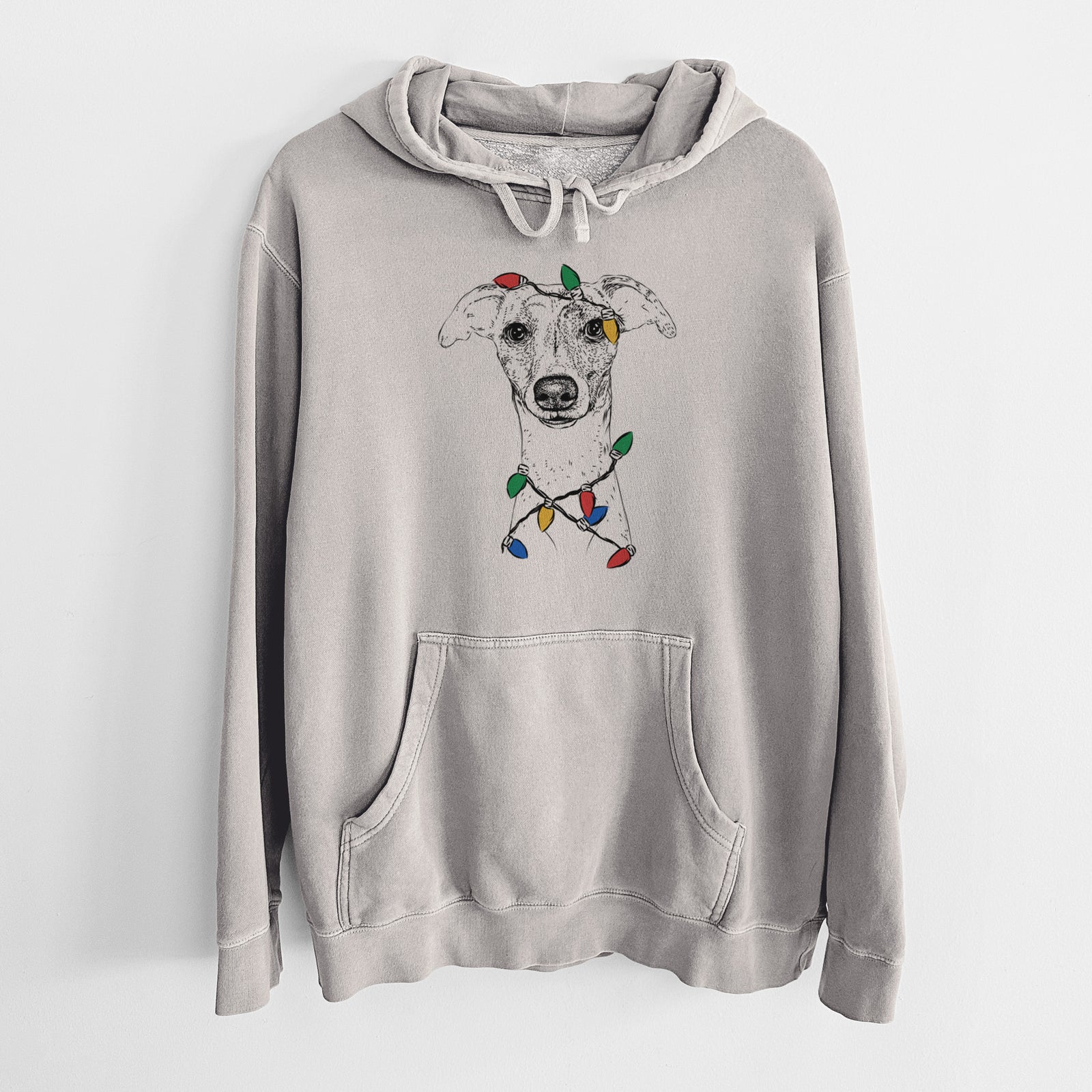 Christmas Lights Twiggy the Whippet - Unisex Pigment Dyed Hoodie