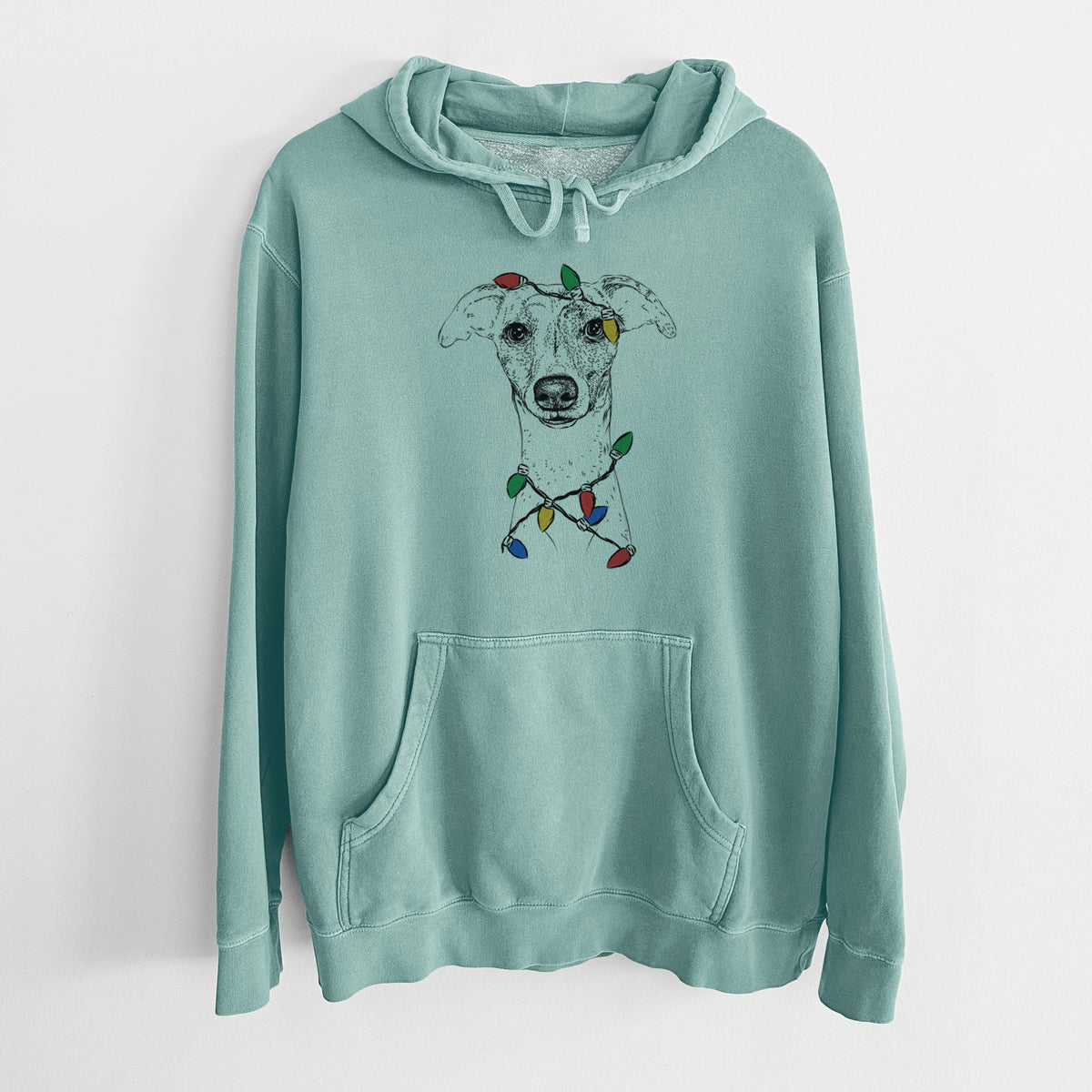 Christmas Lights Twiggy the Whippet - Unisex Pigment Dyed Hoodie