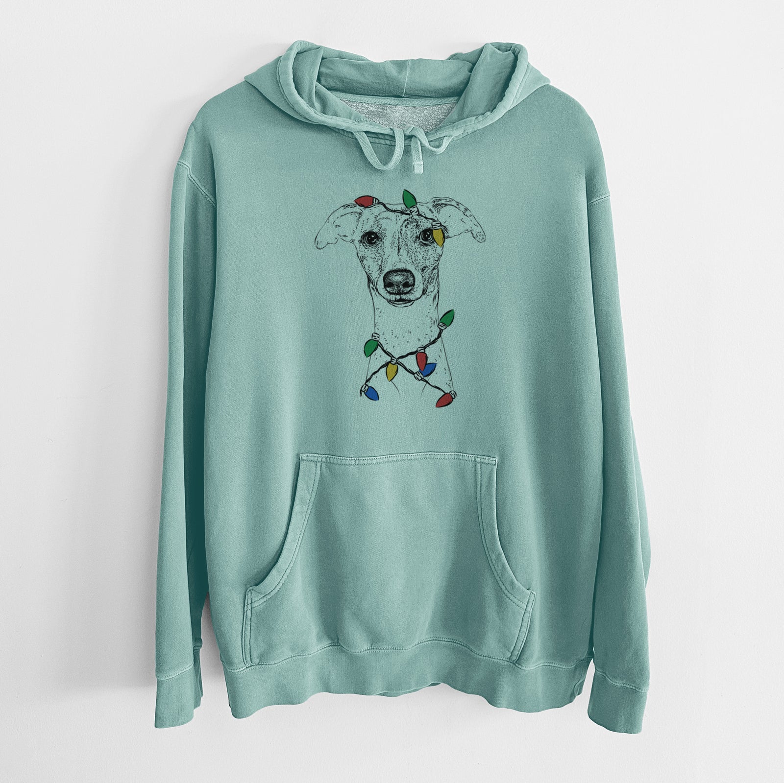 Christmas Lights Twiggy the Whippet - Unisex Pigment Dyed Hoodie