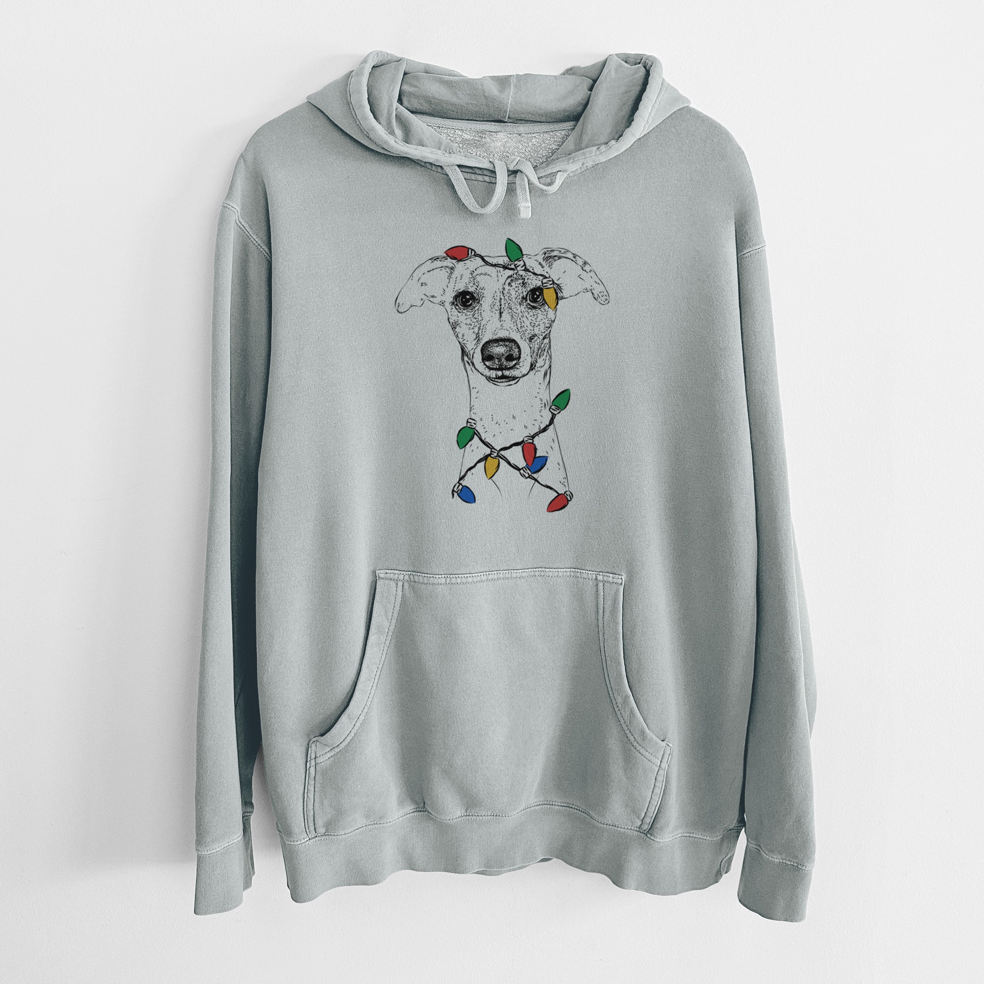 Christmas Lights Twiggy the Whippet - Unisex Pigment Dyed Hoodie