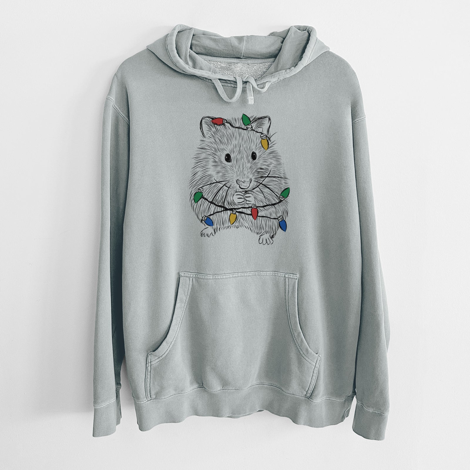 Christmas Lights Twitch the Hamster - Unisex Pigment Dyed Hoodie