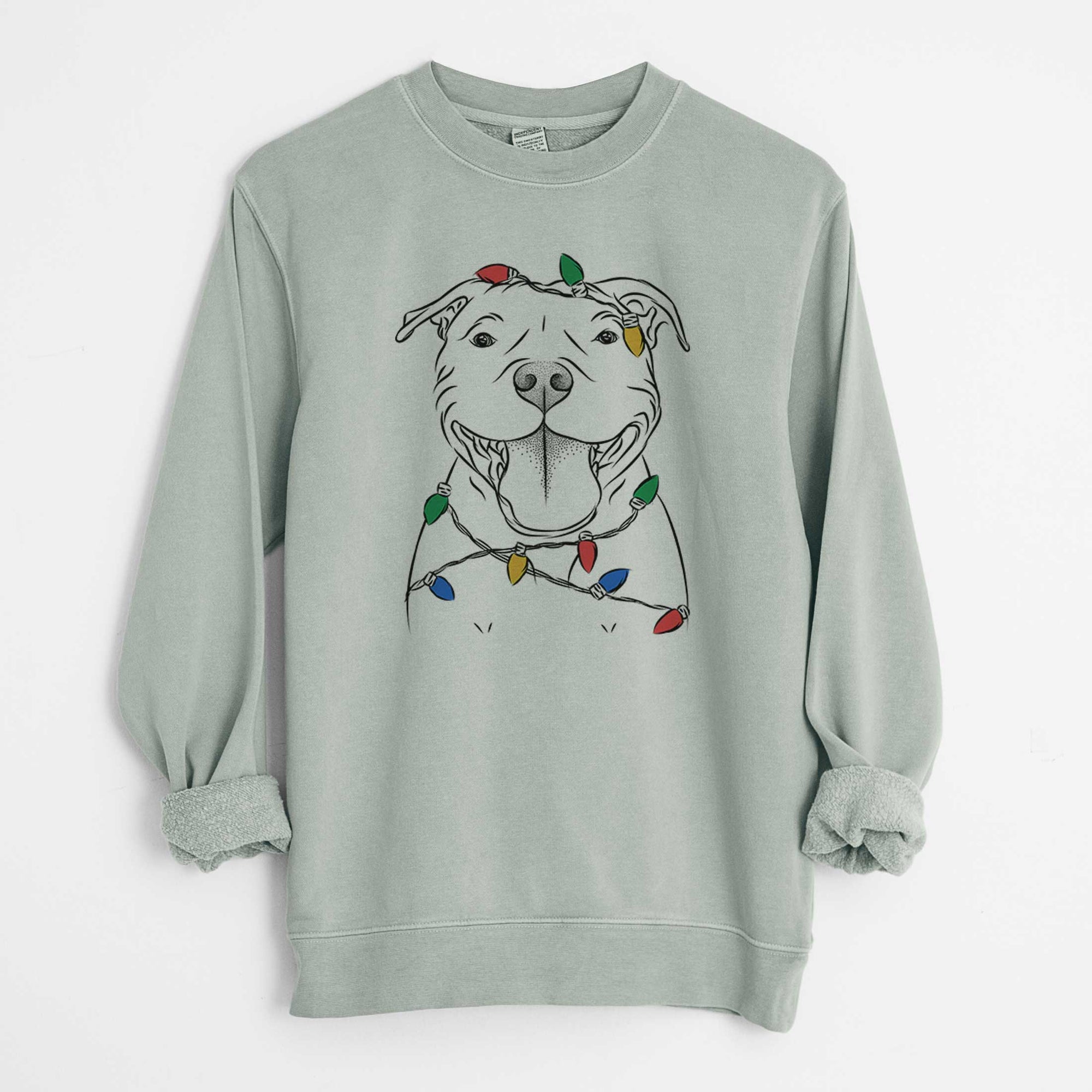 Christmas Lights Wafer the Staffordshire Bull Terrier - Unisex Pigment Dyed Crew Sweatshirt