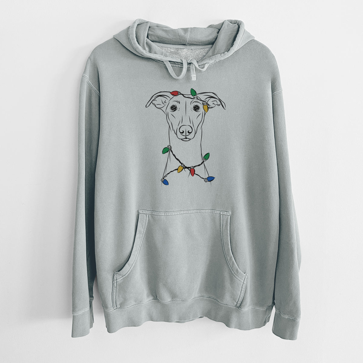 Christmas Lights Wallace the Whippet - Unisex Pigment Dyed Hoodie