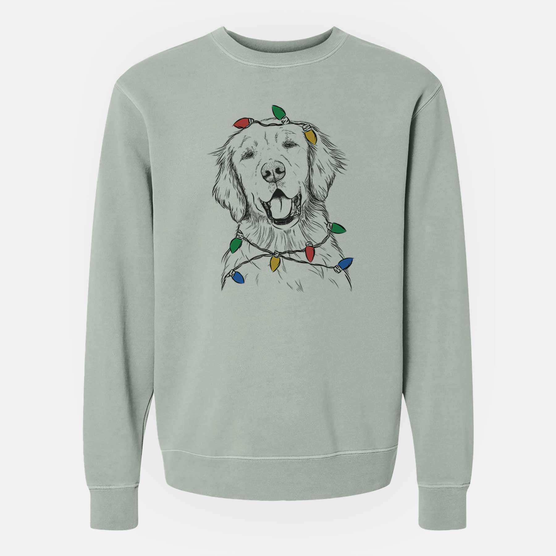 Christmas Lights Wallace the Golden Retriever - Unisex Pigment Dyed Crew Sweatshirt