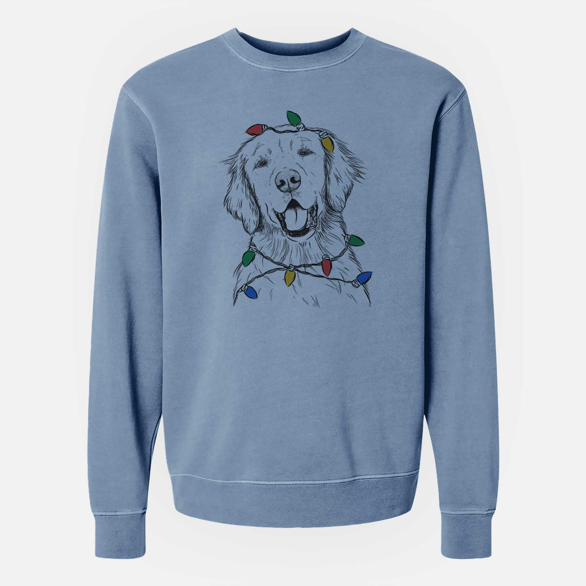 Christmas Lights Wallace the Golden Retriever - Unisex Pigment Dyed Crew Sweatshirt