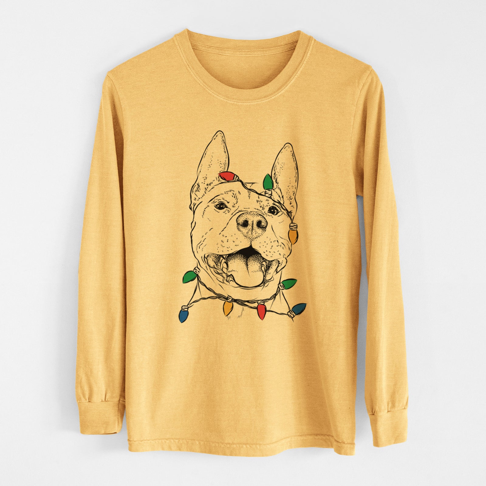 Christmas Lights Wally the Pitbull - Heavyweight 100% Cotton Long Sleeve