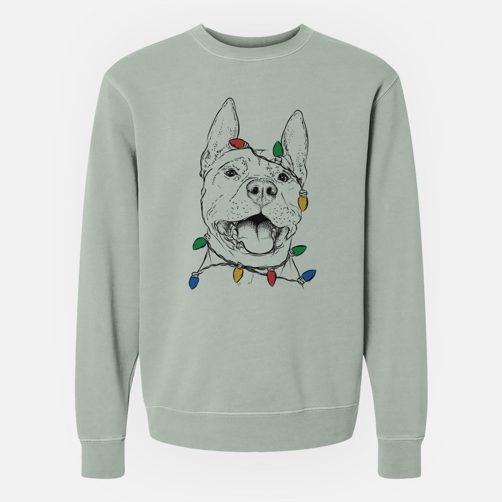 Christmas Lights Wally the Pitbull - Unisex Pigment Dyed Crew Sweatshirt