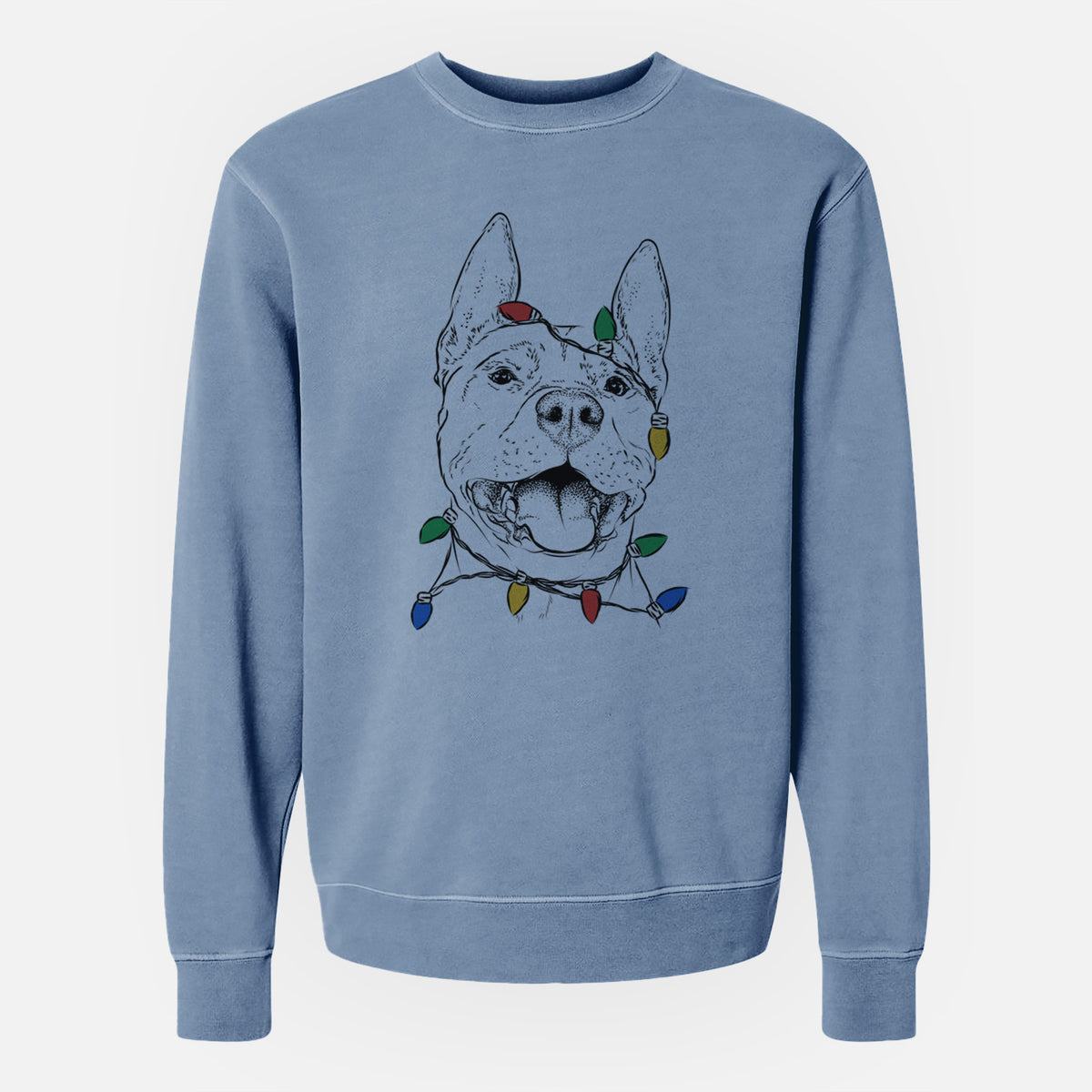 Christmas Lights Wally the Pitbull - Unisex Pigment Dyed Crew Sweatshirt
