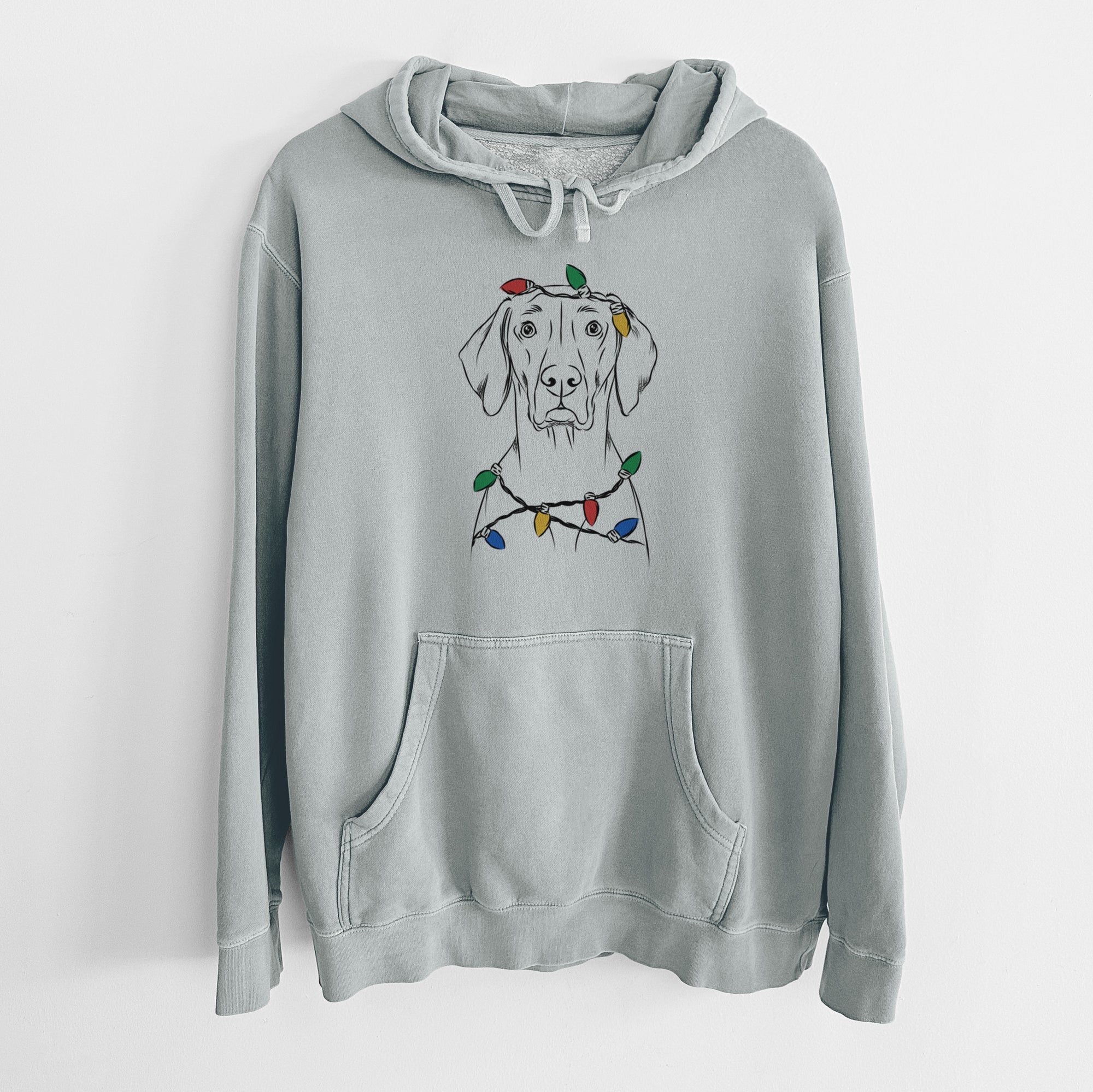 Christmas Lights Walter the Weimaraner - Unisex Pigment Dyed Hoodie