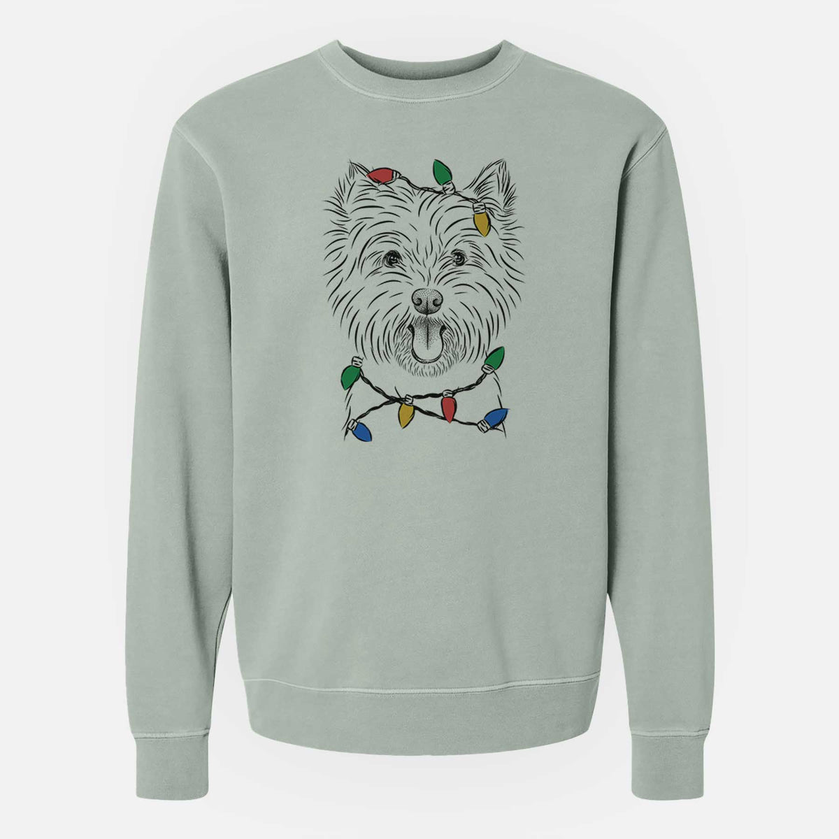 Christmas Lights Welma the West Highland Terrier - Unisex Pigment Dyed Crew Sweatshirt