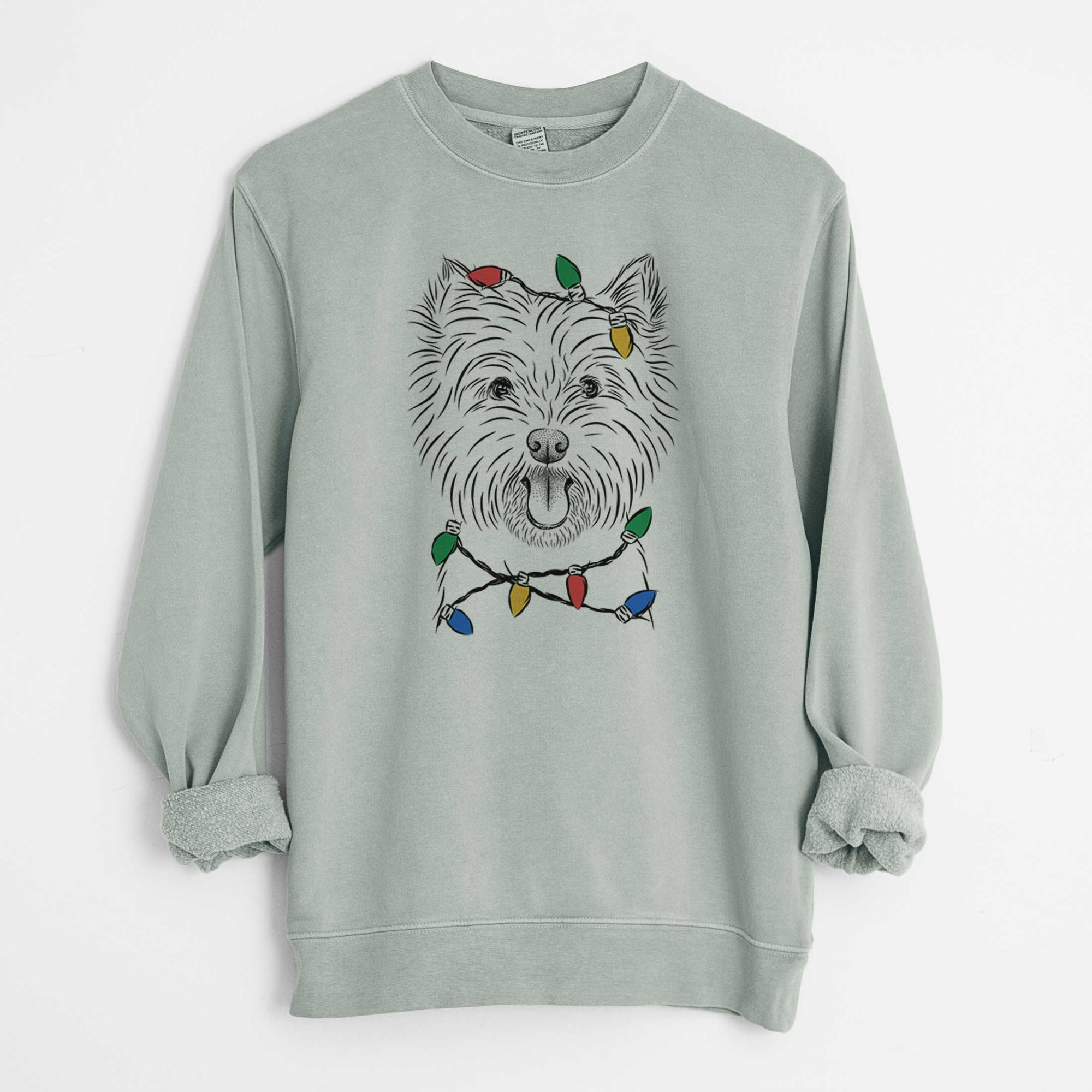 Christmas Lights Welma the West Highland Terrier - Unisex Pigment Dyed Crew Sweatshirt