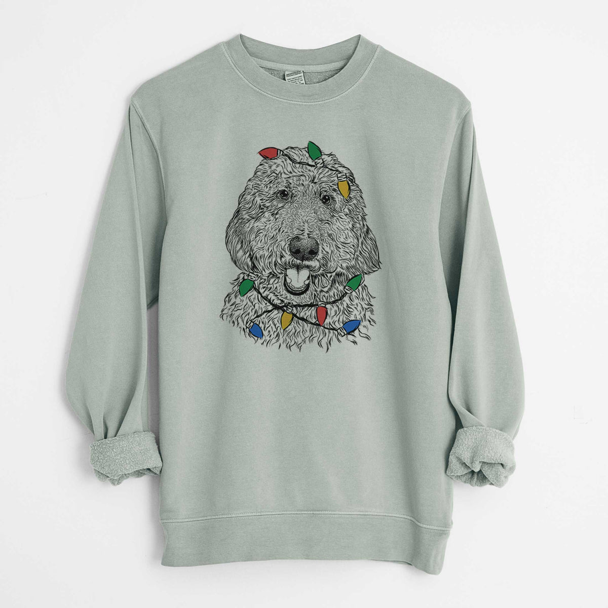 Christmas Lights Whisper the Goldendoodle - Unisex Pigment Dyed Crew Sweatshirt
