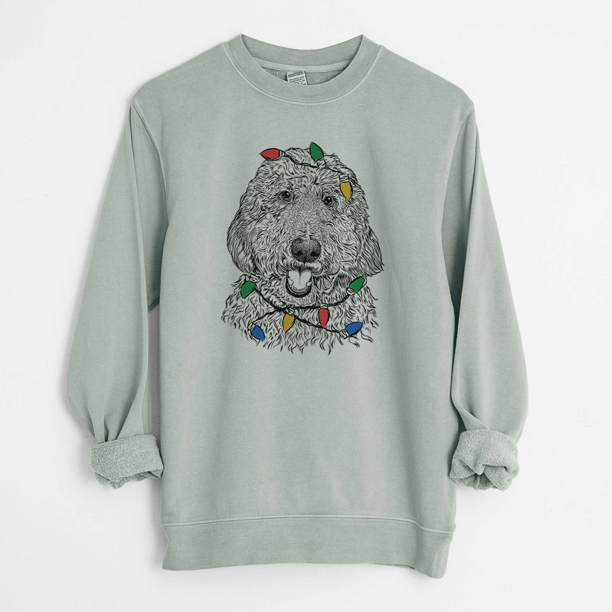 Christmas Lights Whisper the Goldendoodle - Unisex Pigment Dyed Crew Sweatshirt