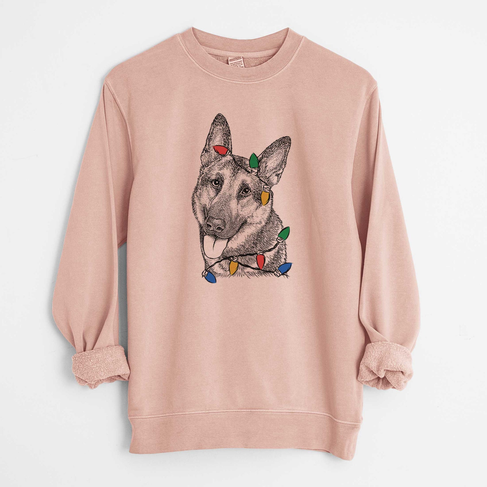 Christmas Lights Whitaker the German Shepherd - Unisex Pigment Dyed Crew Sweatshirt