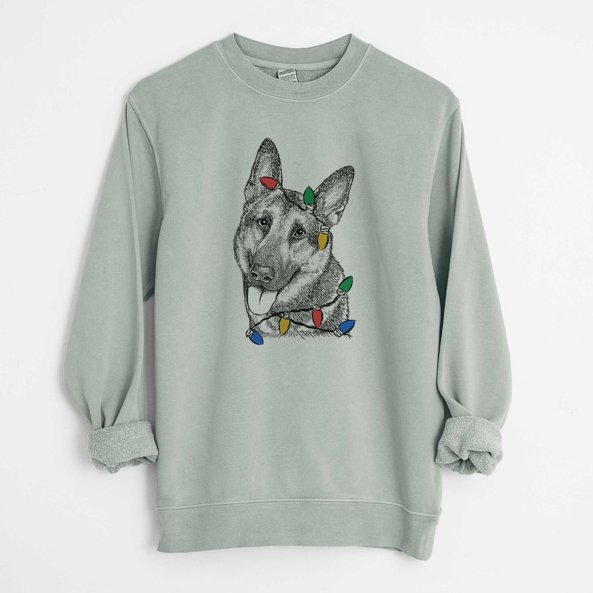 Christmas Lights Whitaker the German Shepherd - Unisex Pigment Dyed Crew Sweatshirt