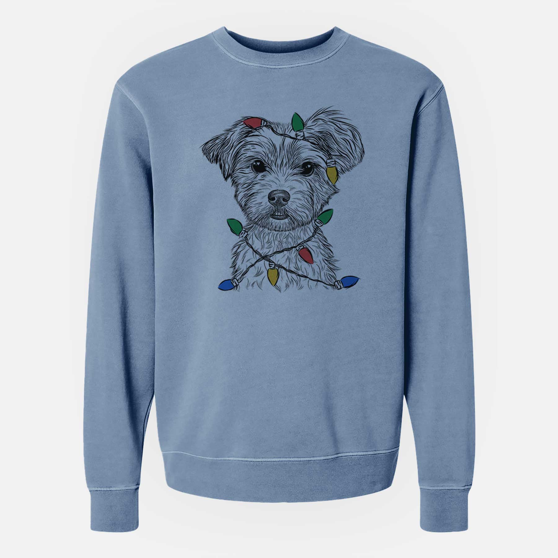 Christmas Lights William Mitchell Newman the Yorkshire Terrier - Unisex Pigment Dyed Crew Sweatshirt