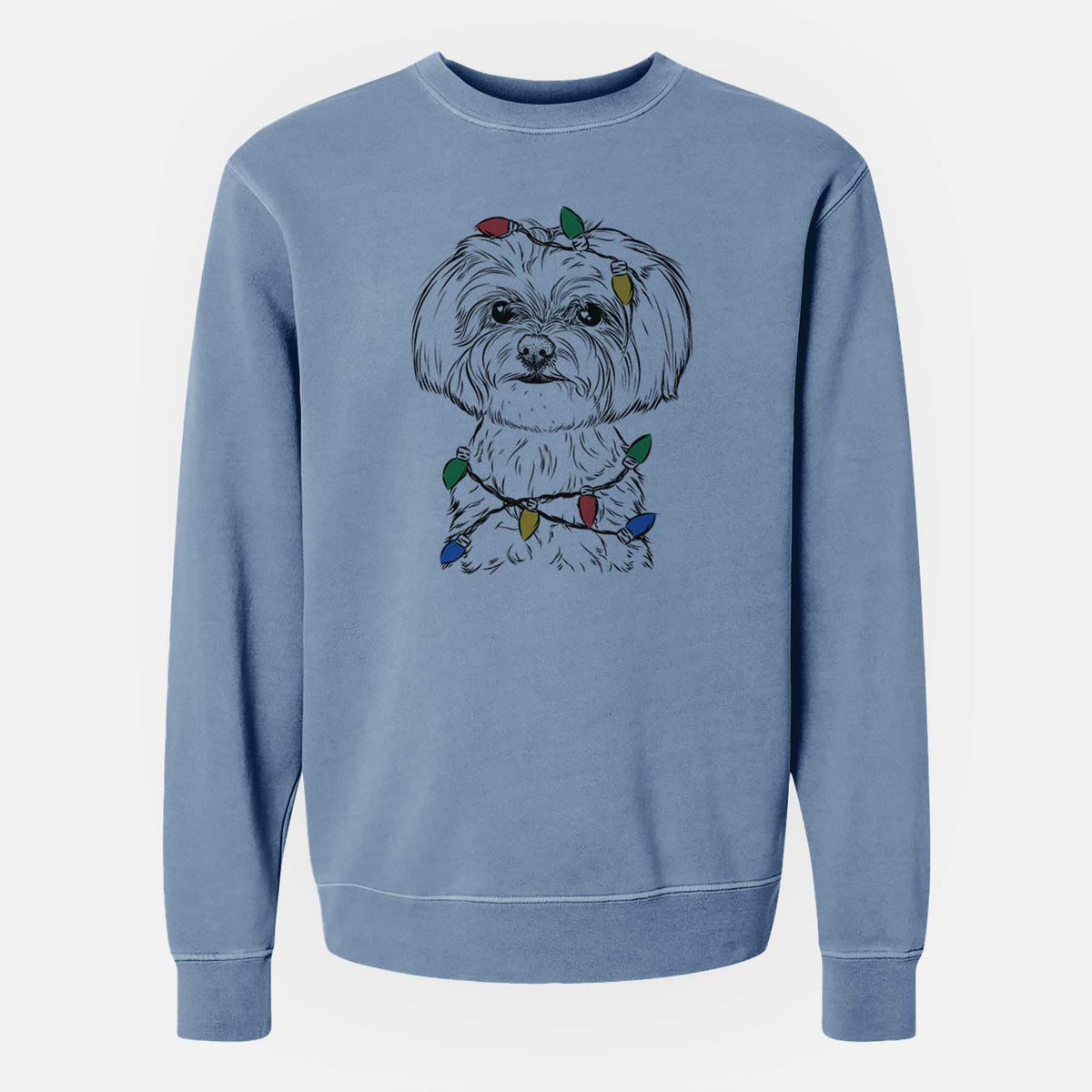 Christmas Lights Willow the Maltese - Unisex Pigment Dyed Crew Sweatshirt