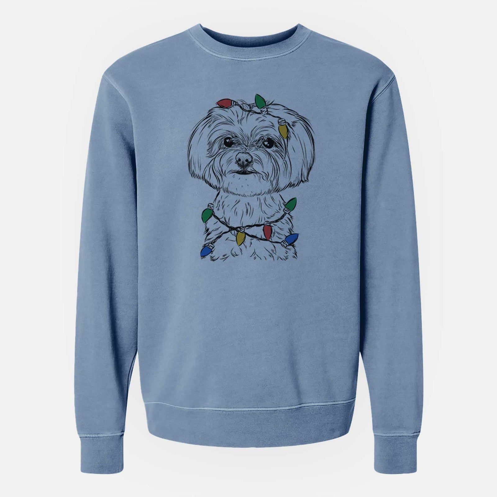 Christmas Lights Willow the Maltese - Unisex Pigment Dyed Crew Sweatshirt