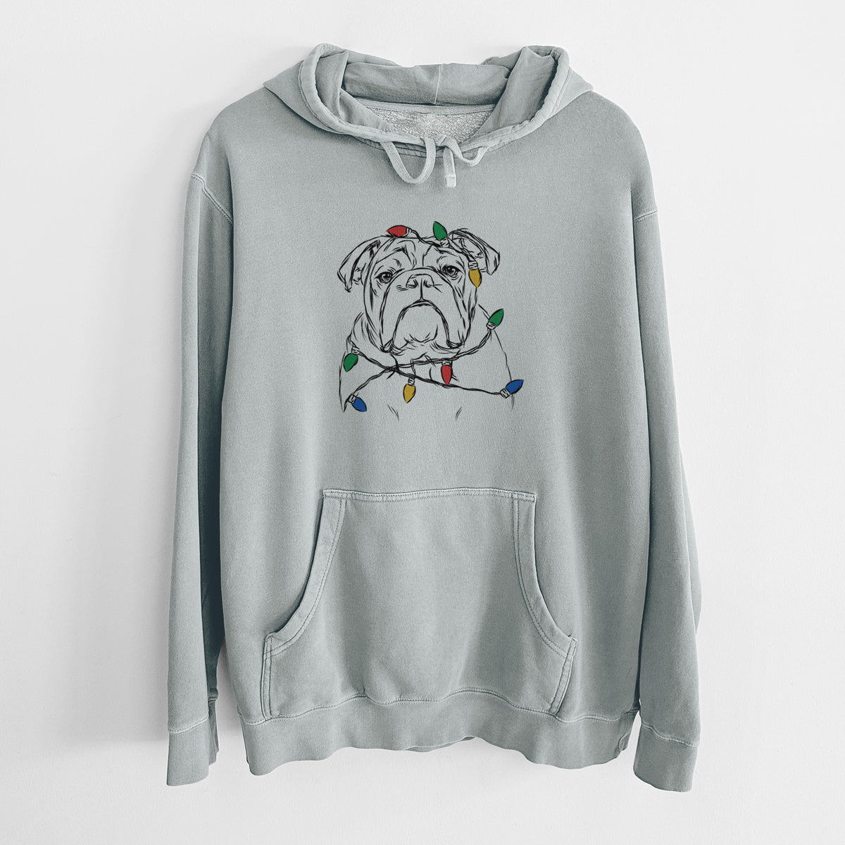 Christmas Lights Winston the English Bulldog - Unisex Pigment Dyed Hoodie