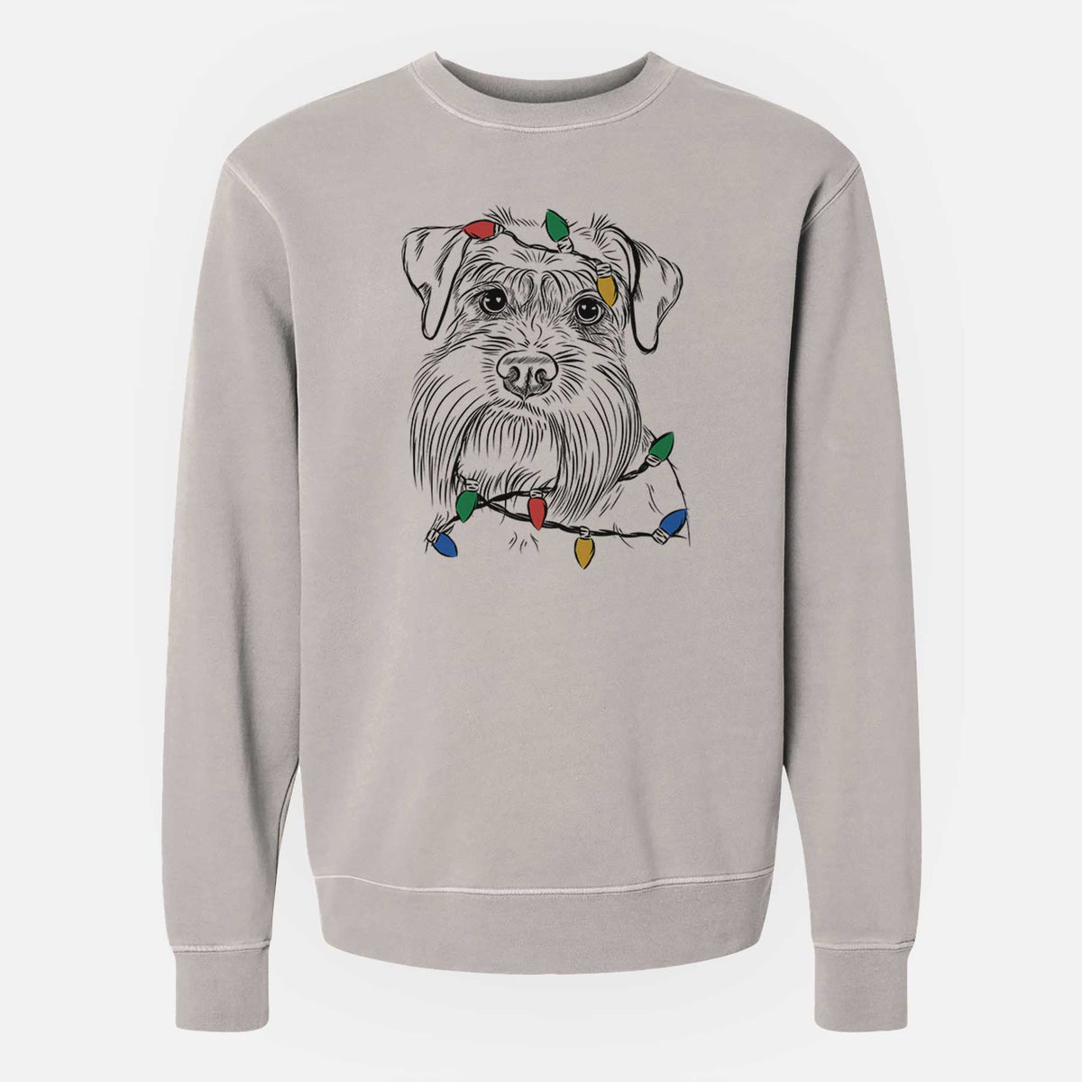 Christmas Lights Wrigley the Schnauzer - Unisex Pigment Dyed Crew Sweatshirt