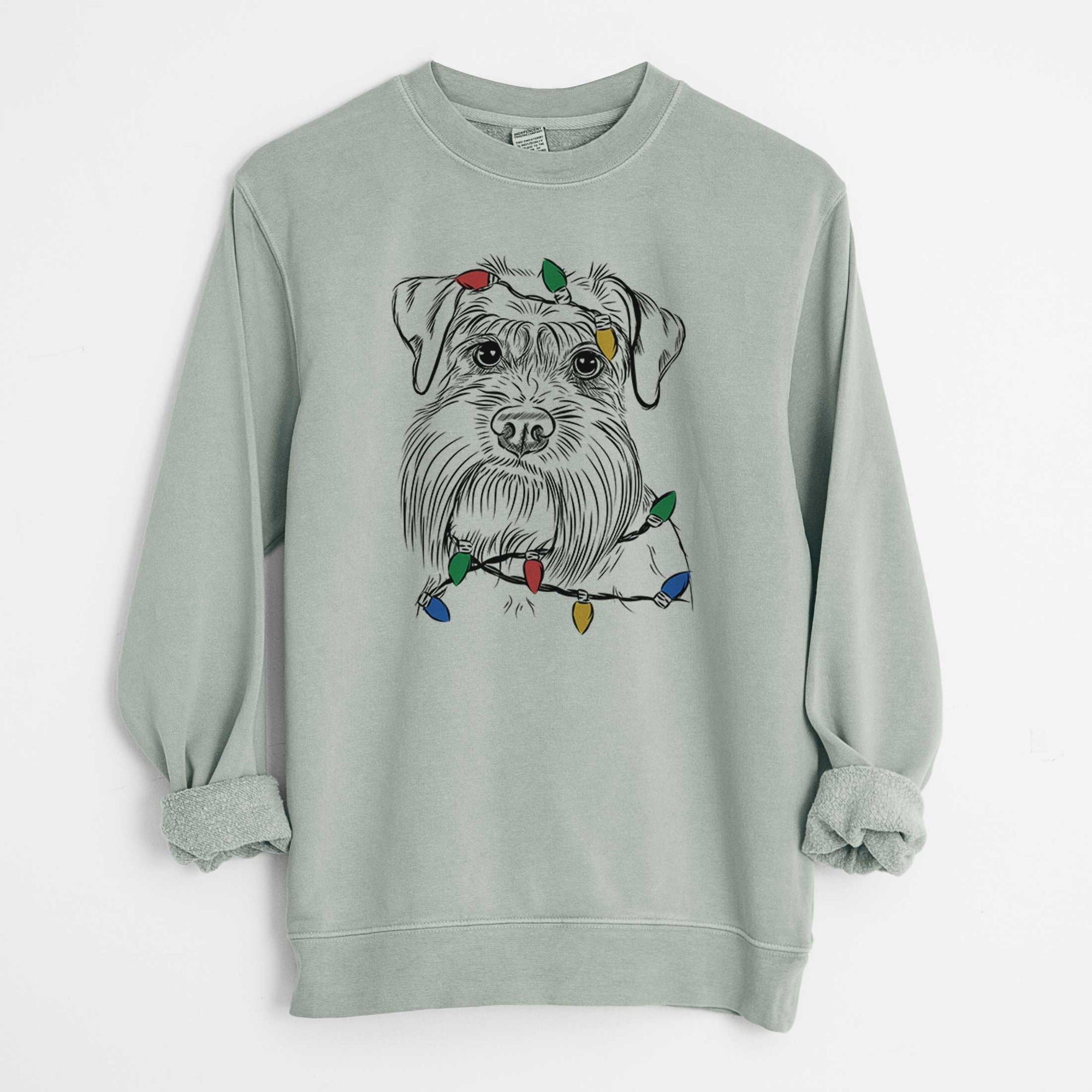 Christmas Lights Wrigley the Schnauzer - Unisex Pigment Dyed Crew Sweatshirt