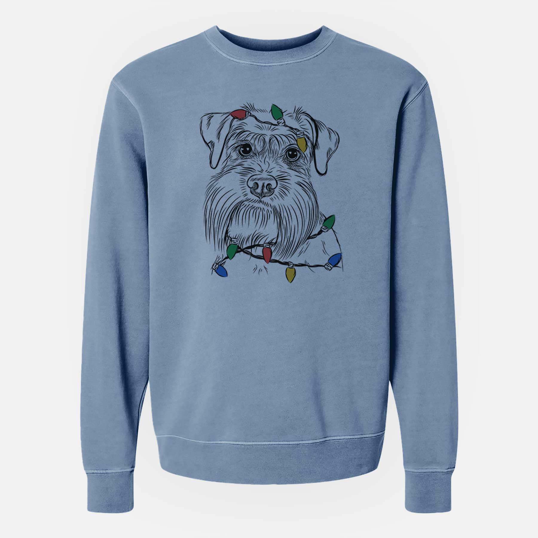 Christmas Lights Wrigley the Schnauzer - Unisex Pigment Dyed Crew Sweatshirt