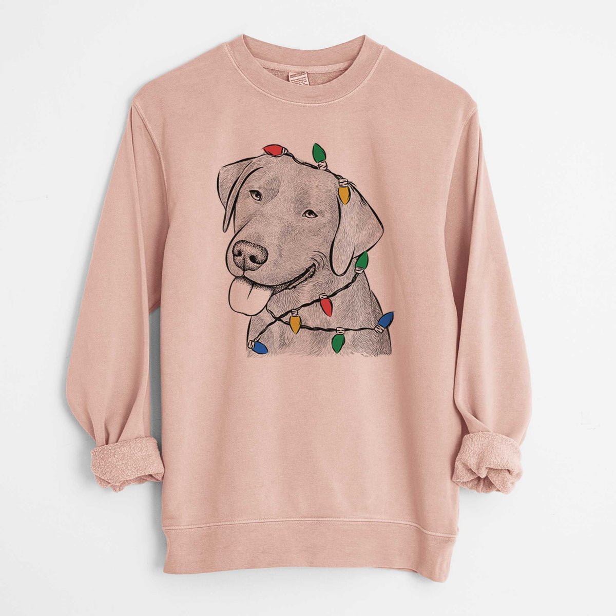 Christmas Lights Zeppelin the Black Labrador - Unisex Pigment Dyed Crew Sweatshirt