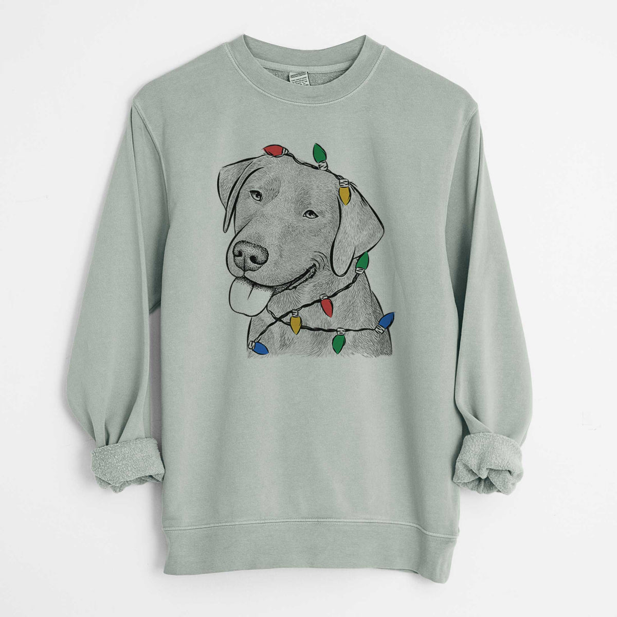 Christmas Lights Zeppelin the Black Labrador - Unisex Pigment Dyed Crew Sweatshirt