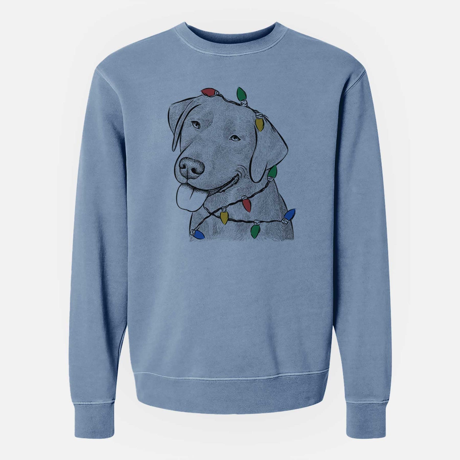 Christmas Lights Zeppelin the Black Labrador - Unisex Pigment Dyed Crew Sweatshirt