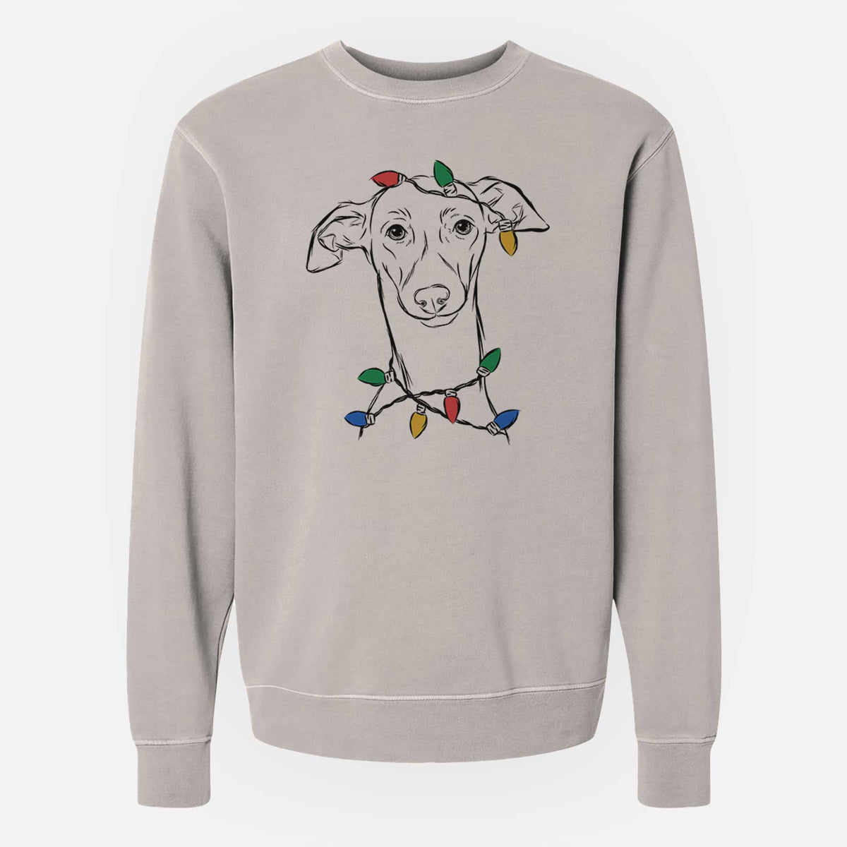 Christmas Lights Ziggie the Italian Greyhound - Unisex Pigment Dyed Crew Sweatshirt