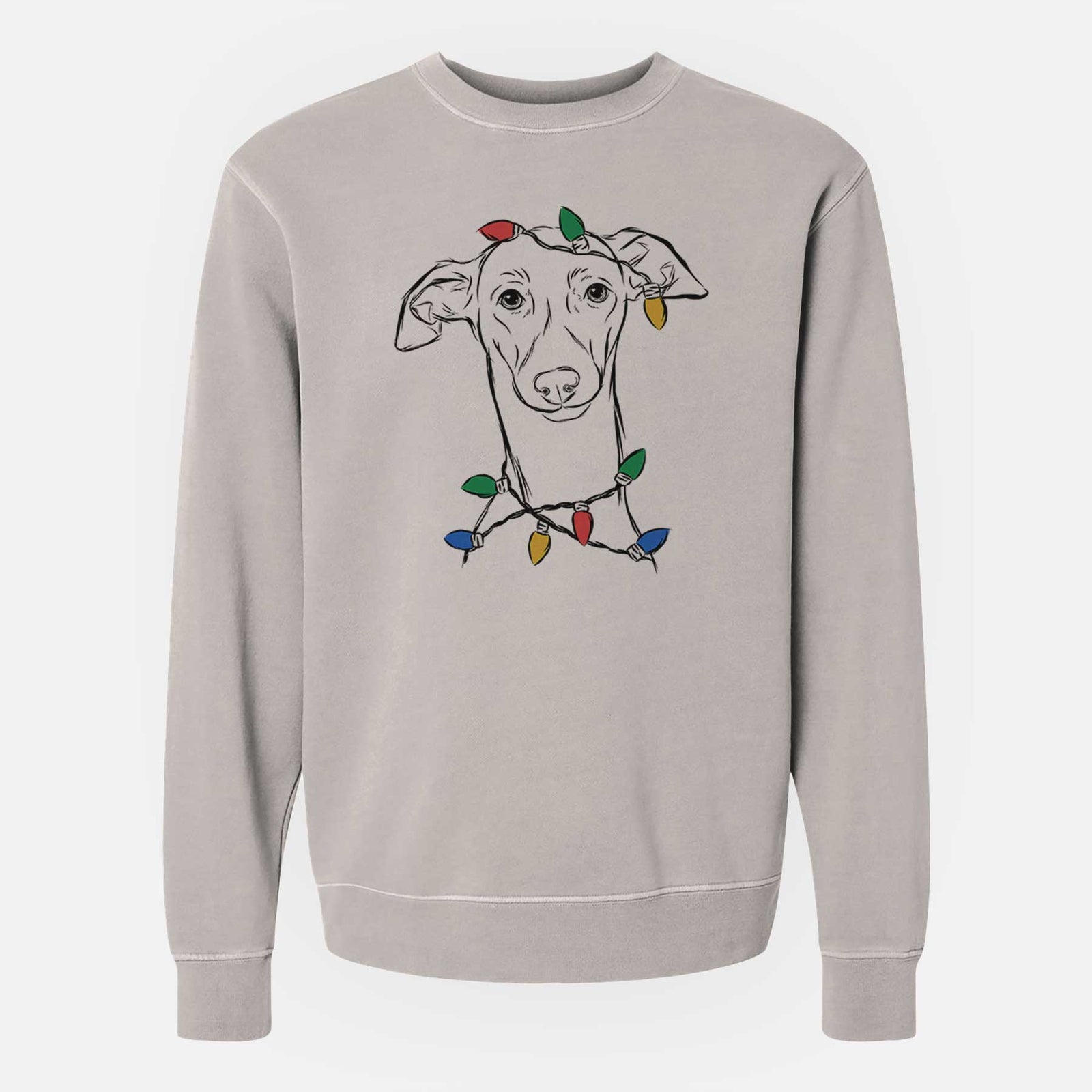 Christmas Lights Ziggie the Italian Greyhound - Unisex Pigment Dyed Crew Sweatshirt