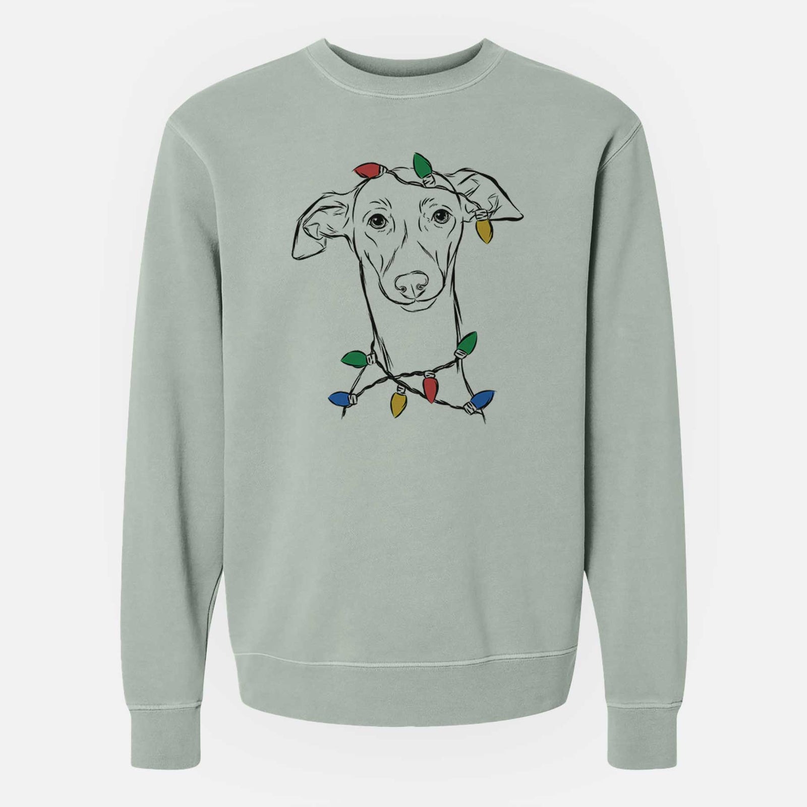 Christmas Lights Ziggie the Italian Greyhound - Unisex Pigment Dyed Crew Sweatshirt