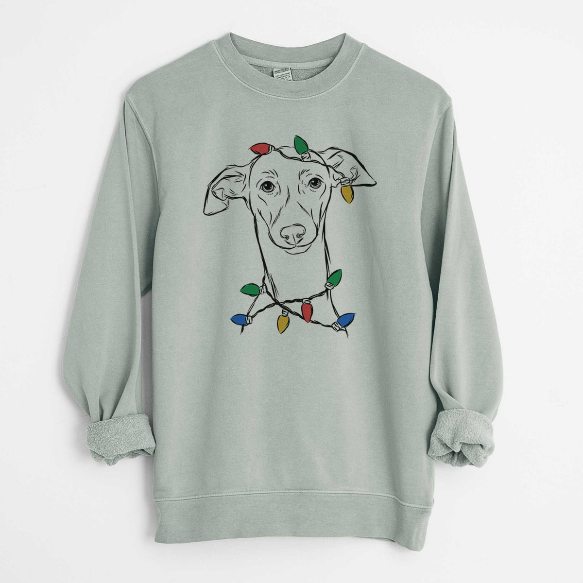 Christmas Lights Ziggie the Italian Greyhound - Unisex Pigment Dyed Crew Sweatshirt