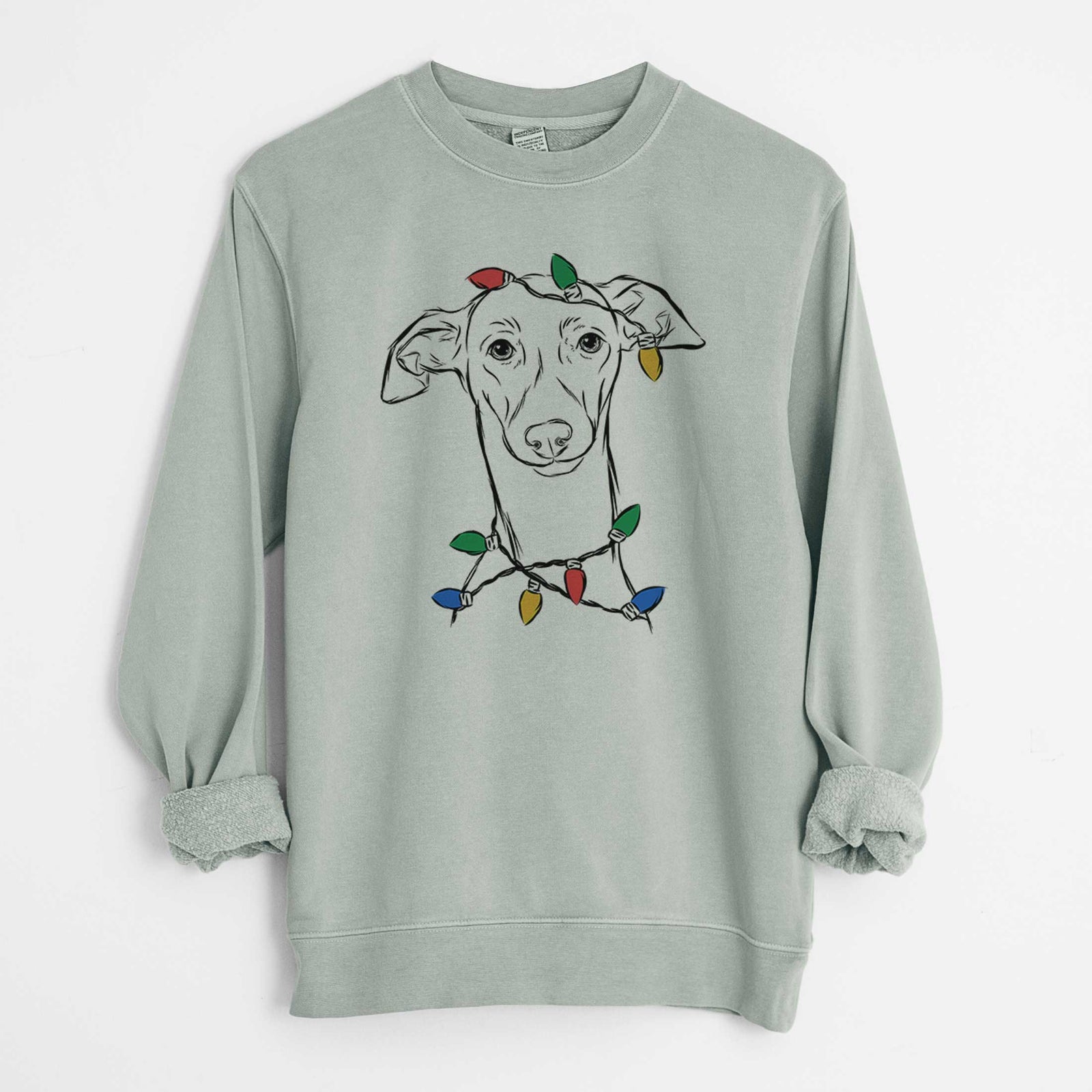 Christmas Lights Ziggie the Italian Greyhound - Unisex Pigment Dyed Crew Sweatshirt