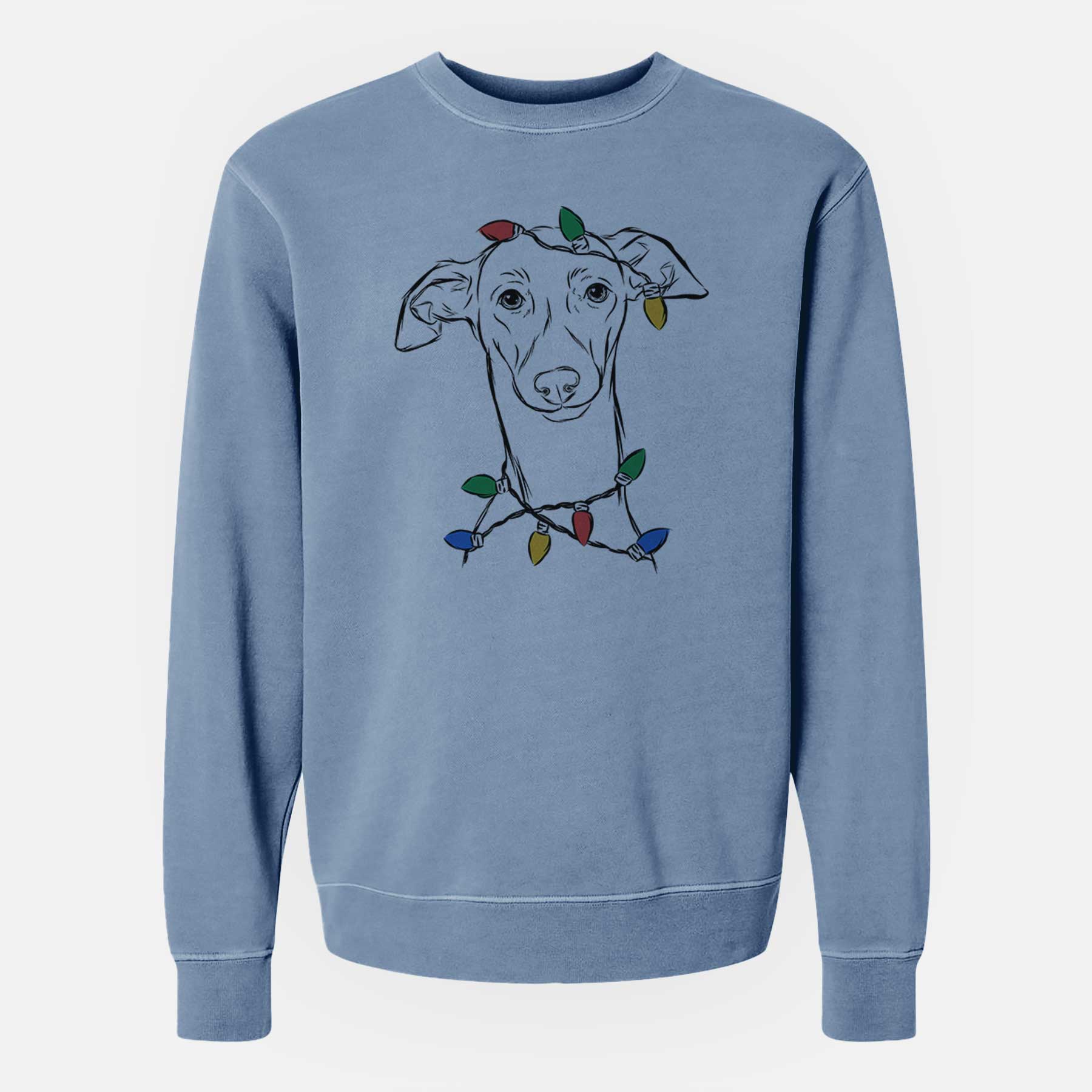 Christmas Lights Ziggie the Italian Greyhound - Unisex Pigment Dyed Crew Sweatshirt