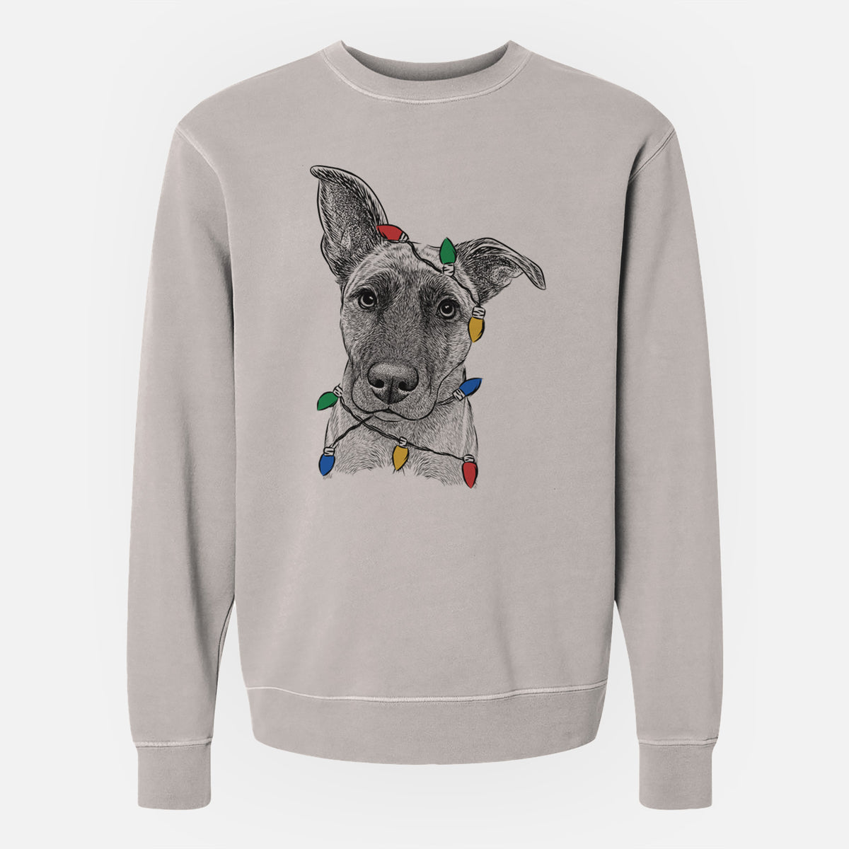 Christmas Lights Zoey the Mixed Breed - Unisex Pigment Dyed Crew Sweatshirt