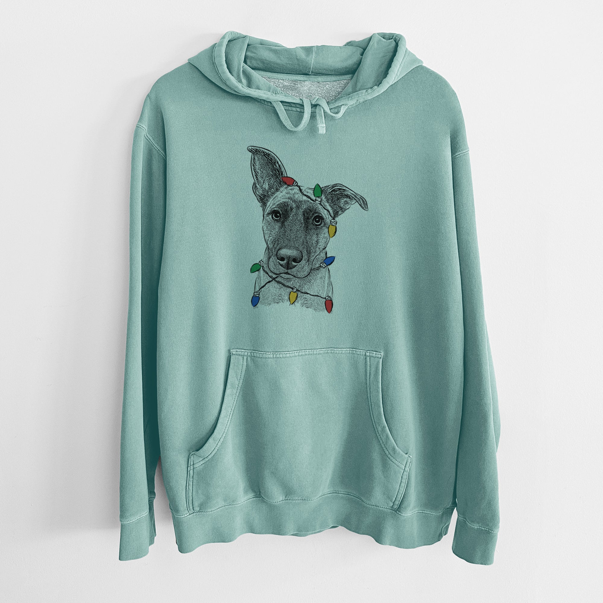 Christmas Lights Zoey the Mixed Breed - Unisex Pigment Dyed Hoodie