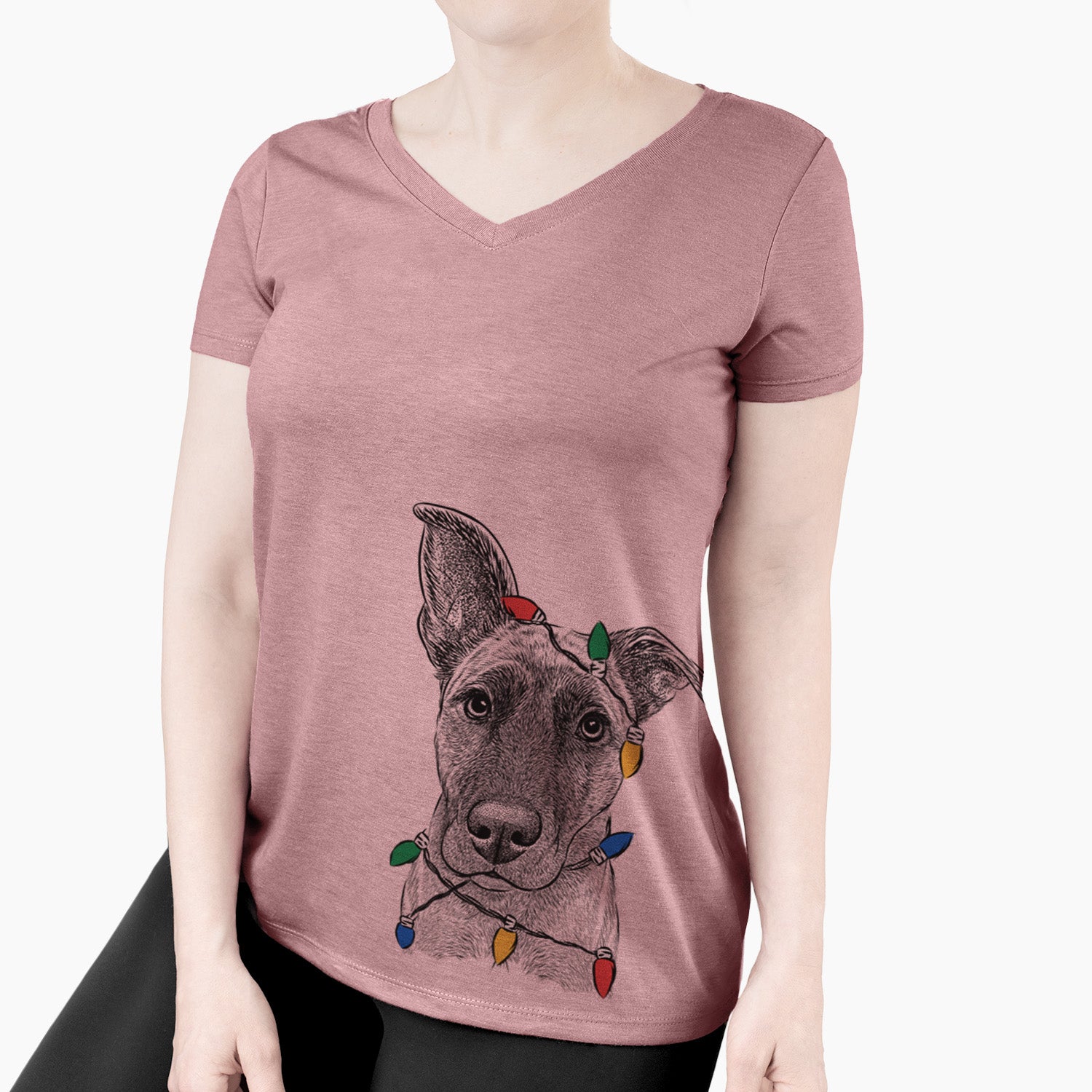 Christmas Lights Zoey the Mixed Breed - Women's Perfect V-neck Shirt
